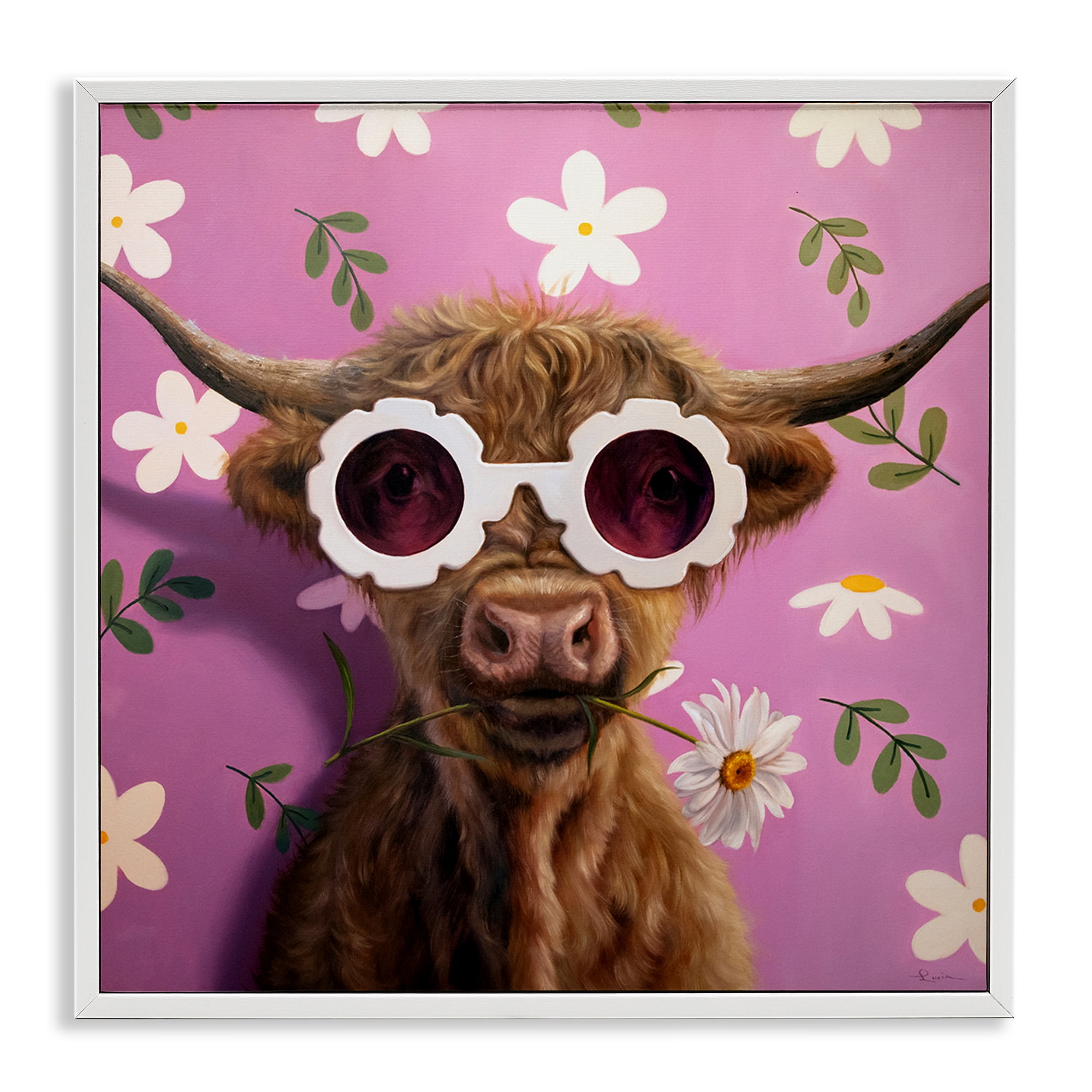 Stupell Industries Fresh As A Daisy Cattle White Framed Giclee Art, design by Lucia Heffernan
