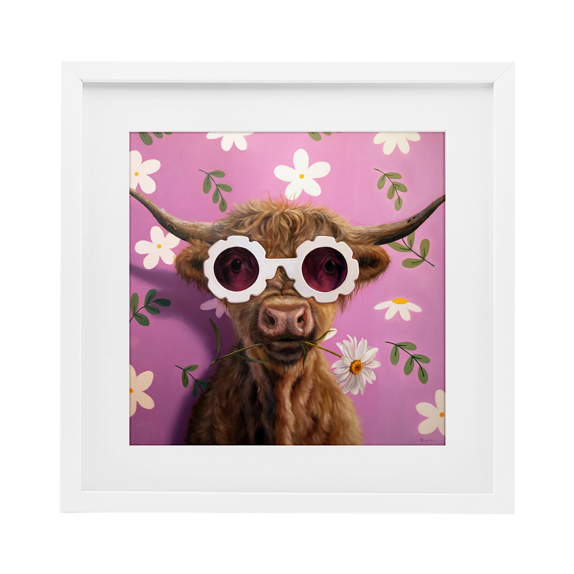 Stupell Industries Fresh As A Daisy Cattle White Framed Print Under Glass, design by Lucia Heffernan
