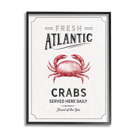 Stupell Industries Fresh Atlantic Crabs Vintage Nautical Food Advertisement Coastal Painting Black Framed Art Print Wall Art, 11 x 14, Design by Nina Pierce