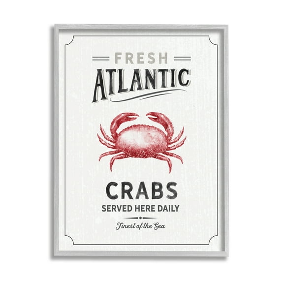 Stupell Industries Fresh Atlantic Crabs Vintage Nautical Food Advertisement Coastal Painting Gray Framed Art Print Wall Art, 11 x 14, Design by Nina Pierce