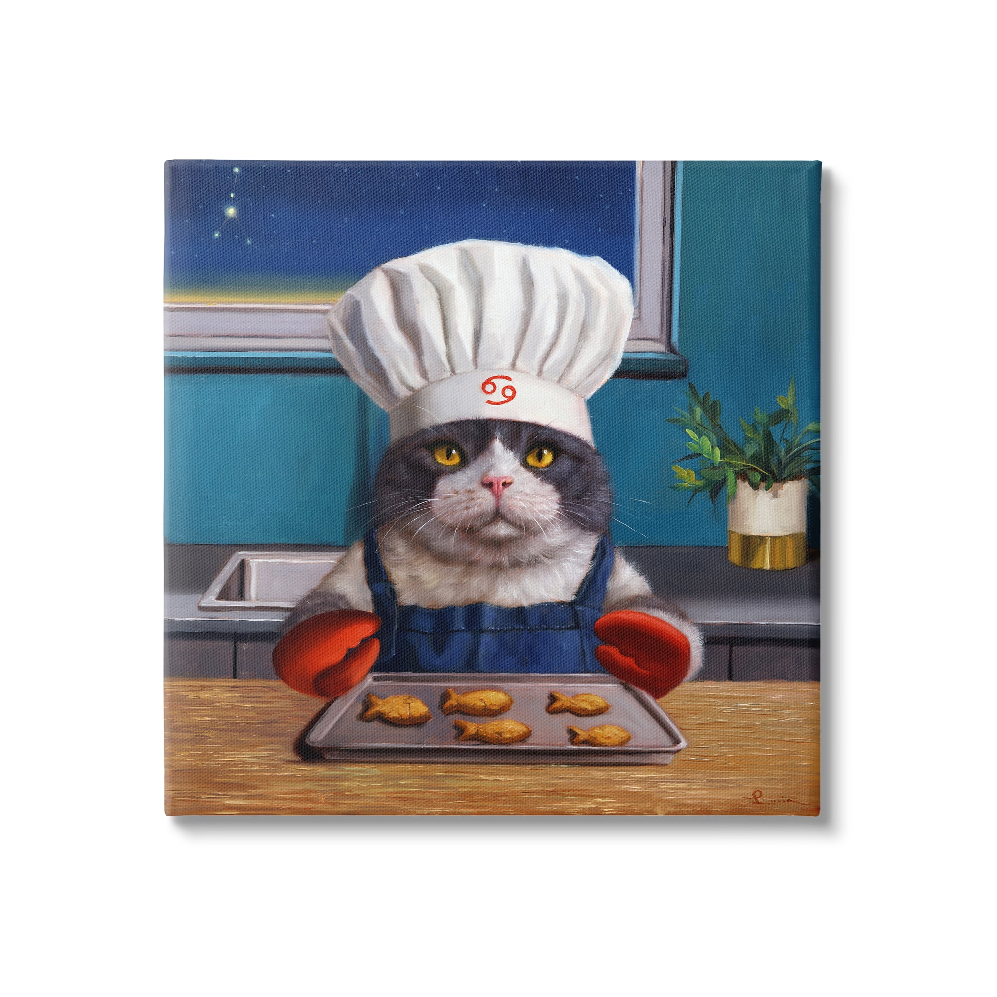 Stupell Industries Fresh Baked Fish Cookies Cat Chef Astrological Symbol Painting Gallery Wrapped Canvas Print Wall Art, Design by Lucia Heffernan