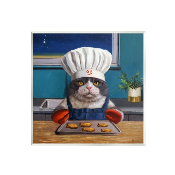 Stupell Industries Fresh Baked Fish Cookies Cat Chef Astrological Symbol Painting Unframed Art Print Wall Art, Design by Lucia Heffernan