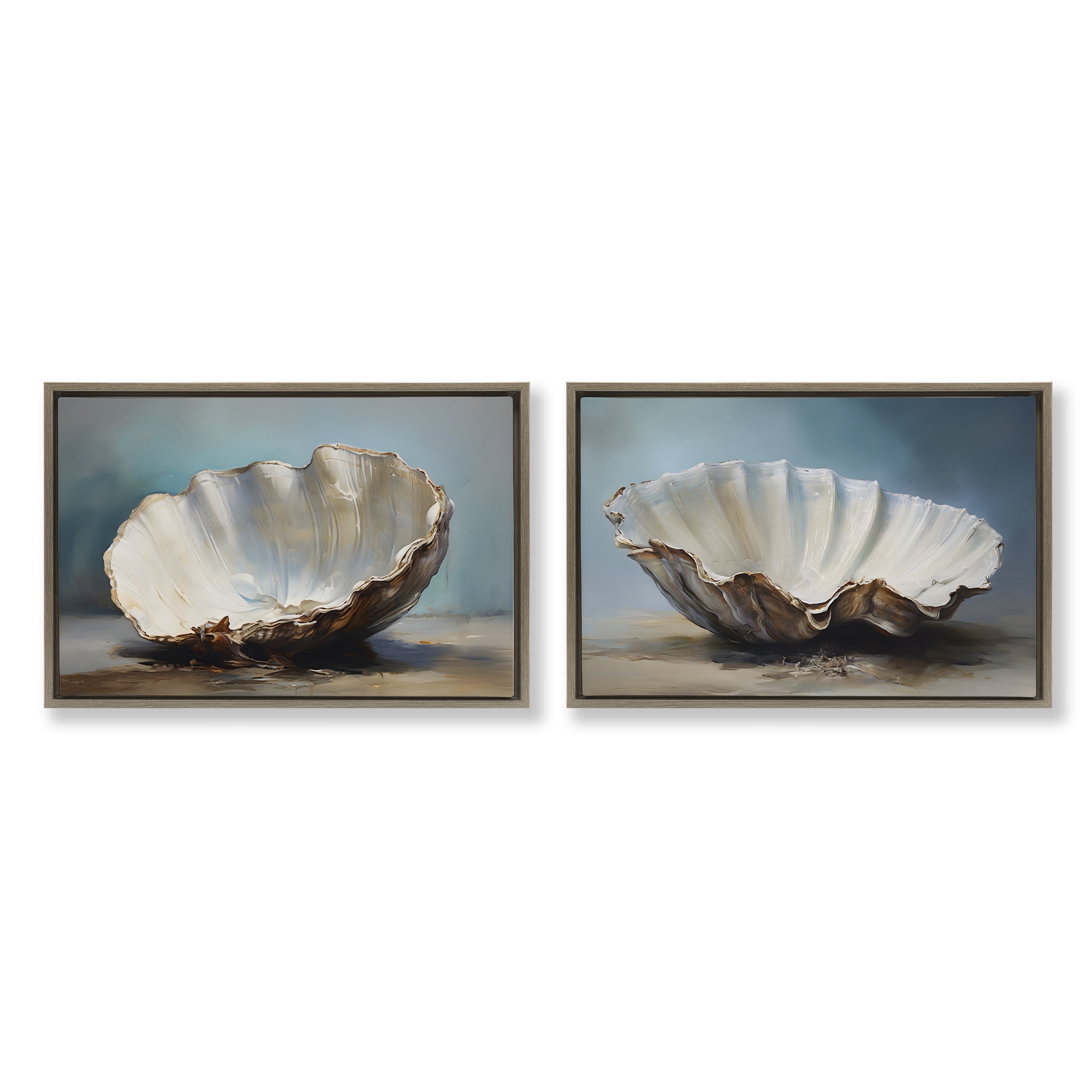 Stupell Industries Fresh Beach Finds Shells Nautical & Beach Painting Brown Floater Framed Canvas Art Print Wall Art, 25 x 17, Set of 2
