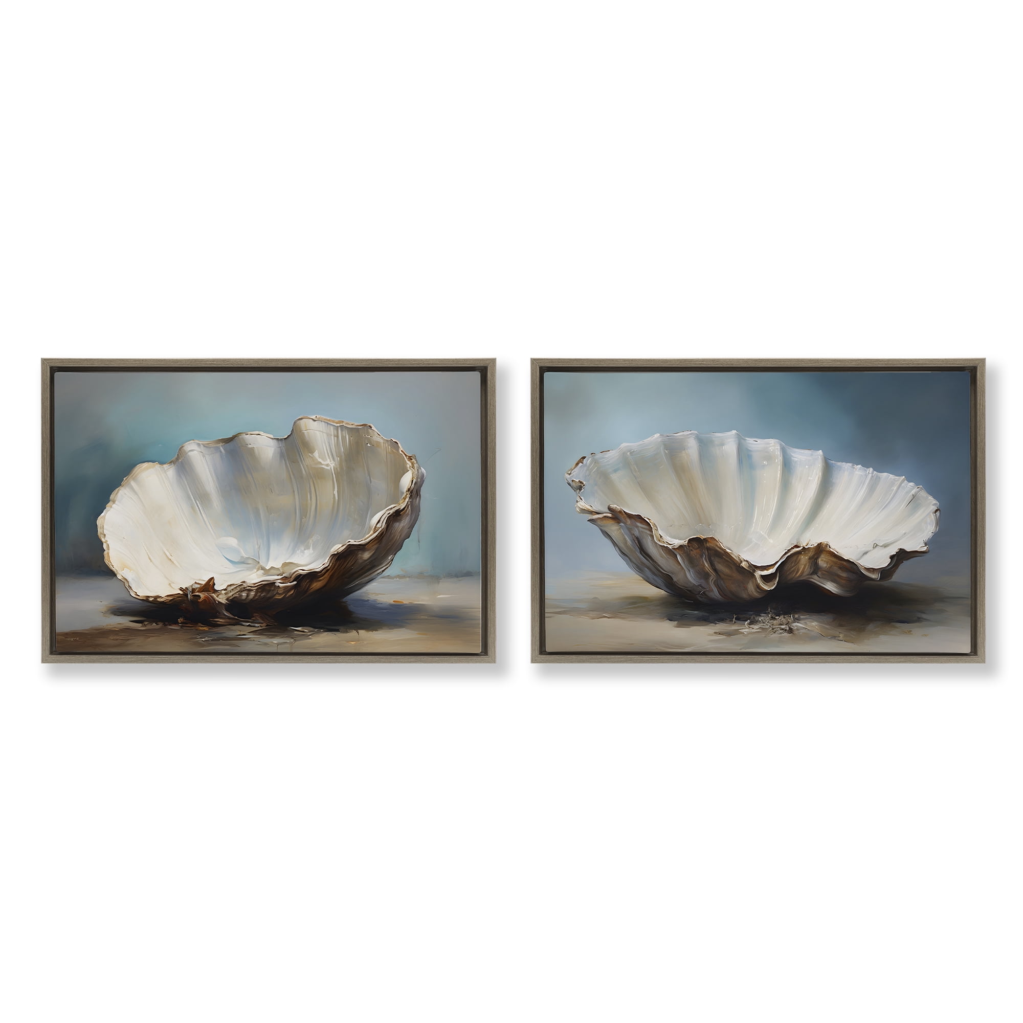Stupell Industries Fresh Beach Finds Shells Nautical & Beach Painting Brown Floater Framed Canvas Art Print Wall Art, 31 x 21, Set of 2