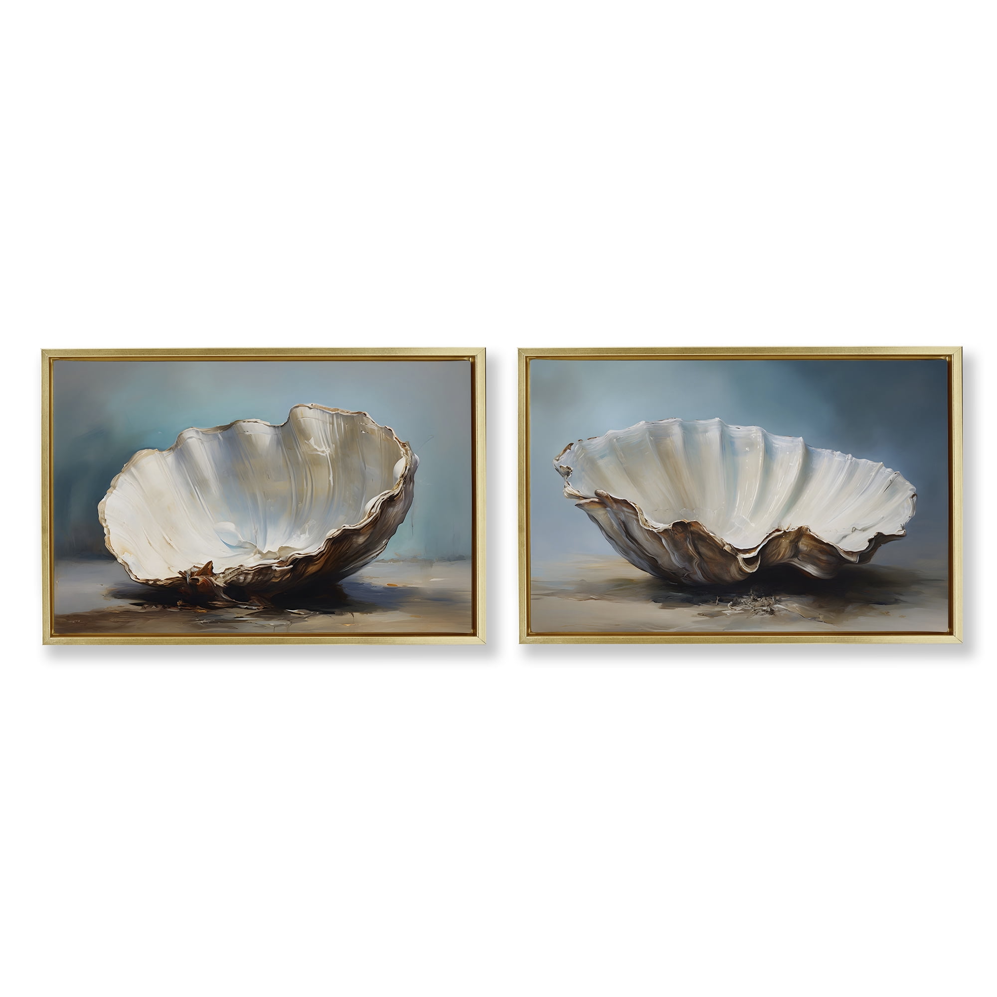 Stupell Industries Fresh Beach Finds Shells Nautical & Beach Painting Gold Floater Framed Canvas Art Print Wall Art, 31 x 21, Set of 2