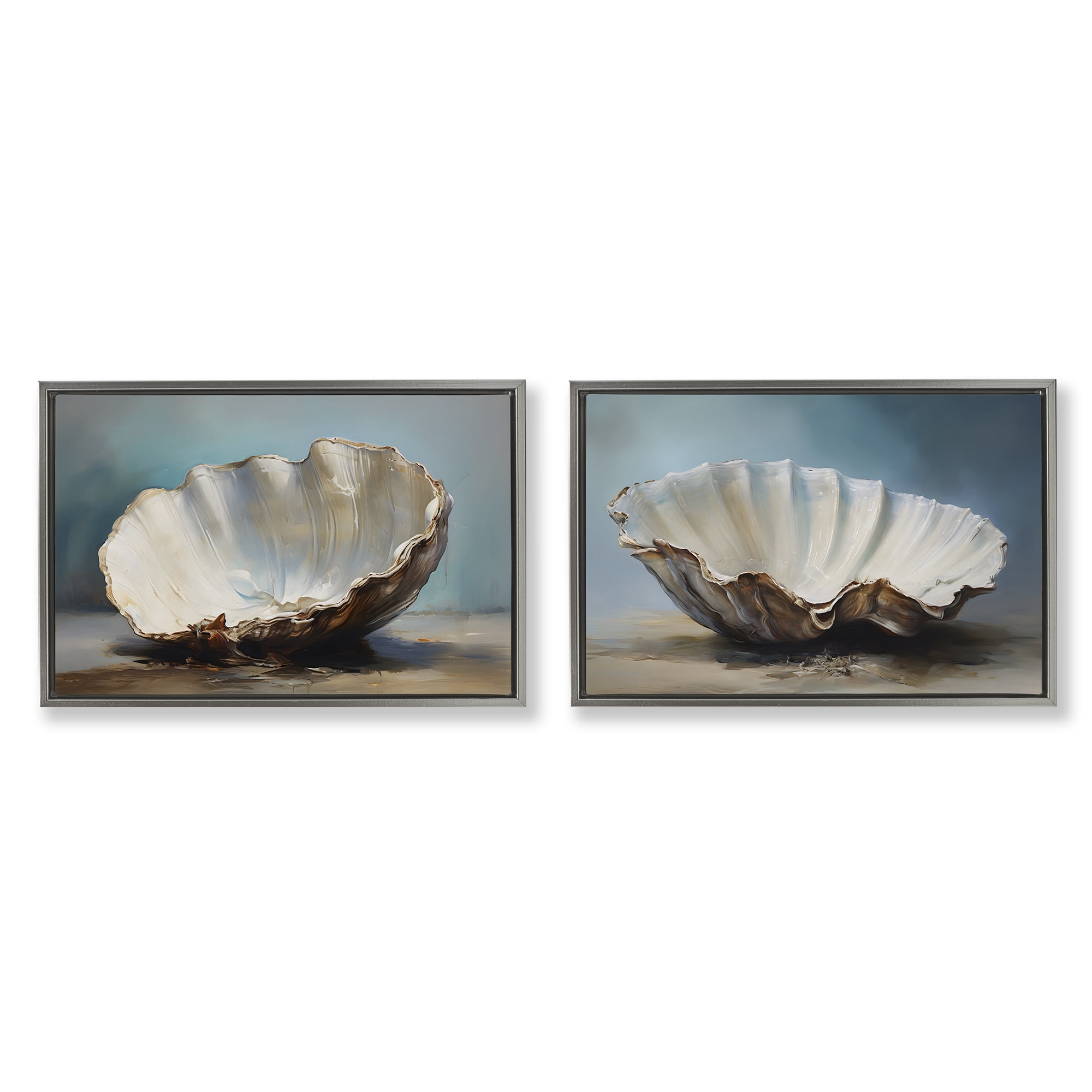 Stupell Industries Fresh Beach Finds Shells Nautical & Beach Painting Gray Floater Framed Canvas Art Print Wall Art, 25 x 17, Set of 2