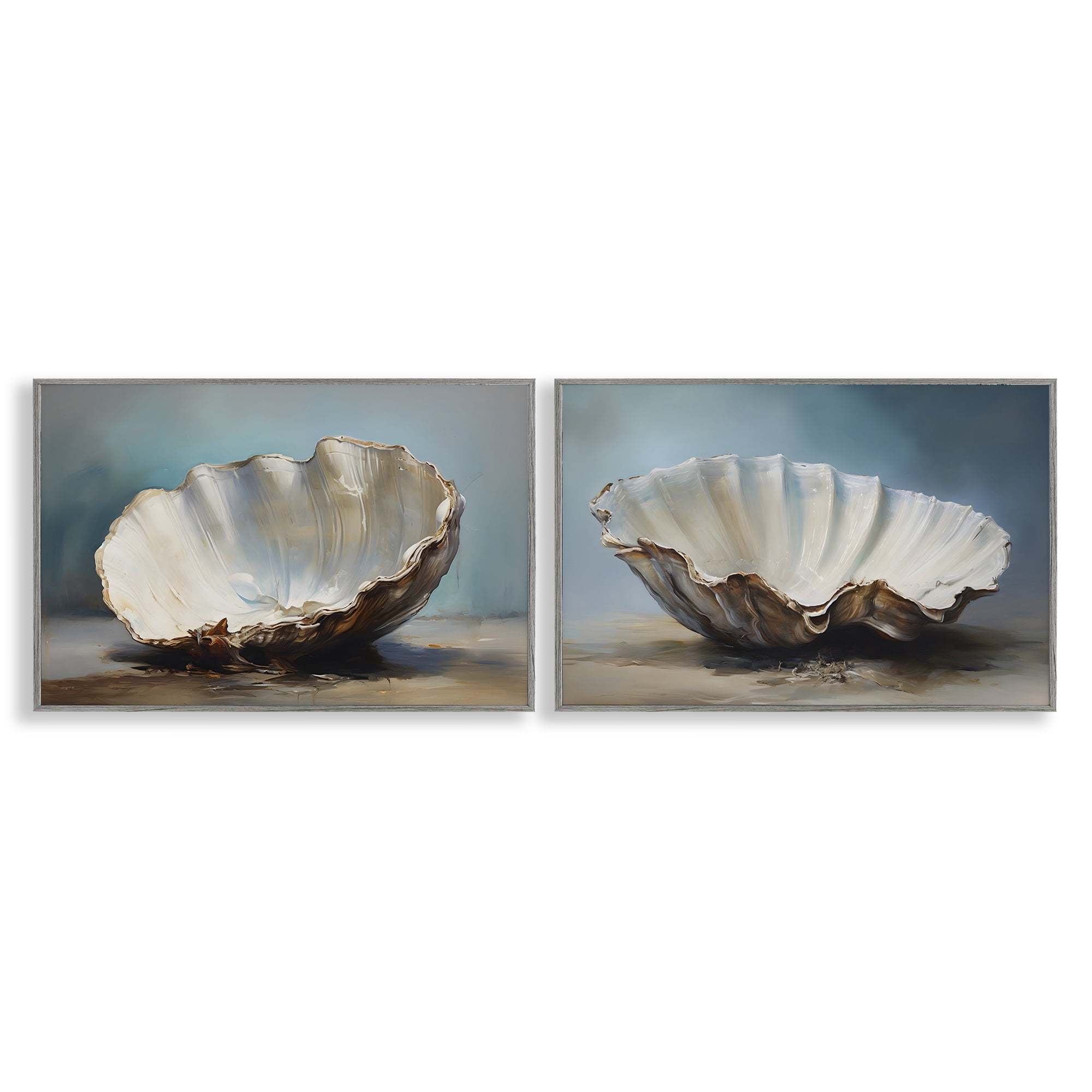 Stupell Industries Fresh Beach Finds Shells Nautical & Beach Painting Gray Framed Art Print Wall Art, 24 x 16, Set of 2