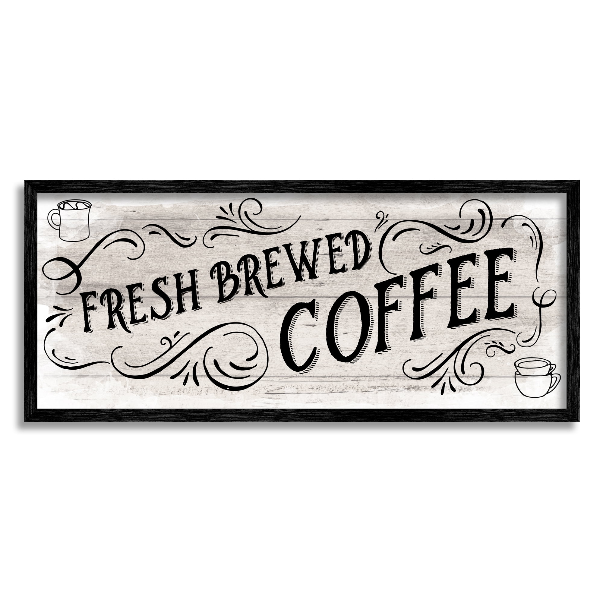 Stupell Industries Fresh Brewed Coffee Phrase Food & Beverage Painting Black Framed Art Print Wall Art, 24 x 10