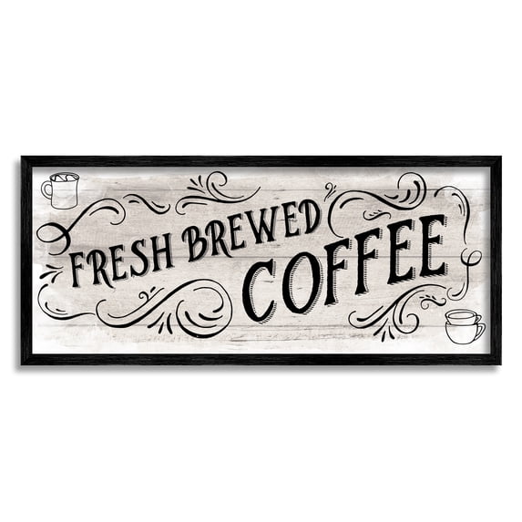 Stupell Industries Fresh Brewed Coffee Phrase Food & Beverage Painting Black Framed Art Print Wall Art, 30 x 13