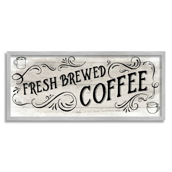 Stupell Industries Fresh Brewed Coffee Phrase Food & Beverage Painting Gray Framed Art Print Wall Art, 30 x 13