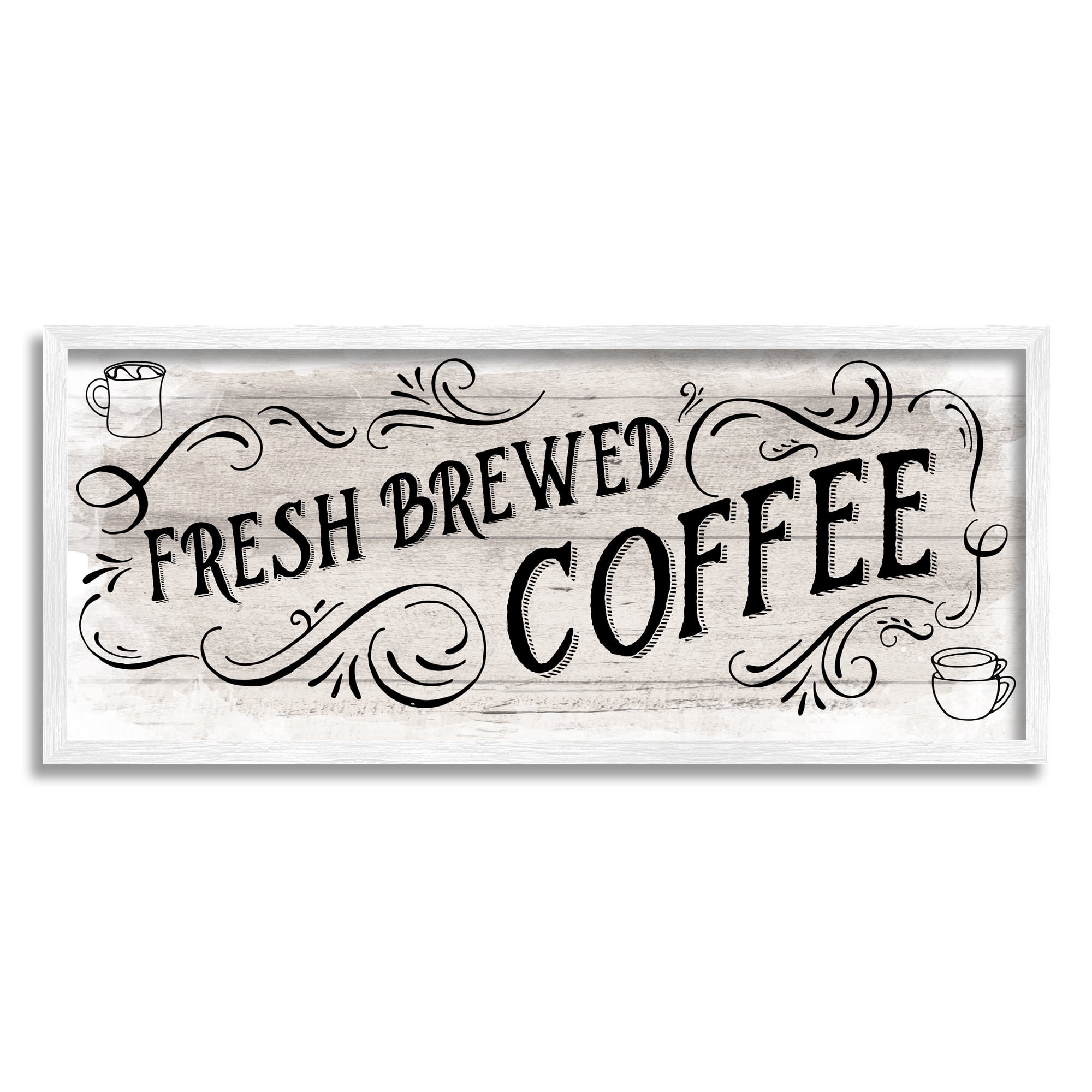 Stupell Industries Fresh Brewed Coffee Phrase Food & Beverage Painting White Framed Art Print Wall Art, 24 x 10