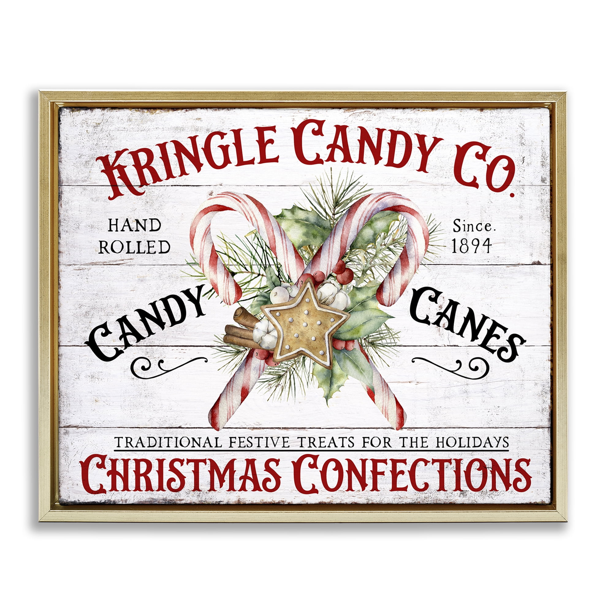 Stupell Industries Fresh Christmas Confections Holiday Painting Gold Floater Framed Canvas Art Prints Wall Art, 31 x 25