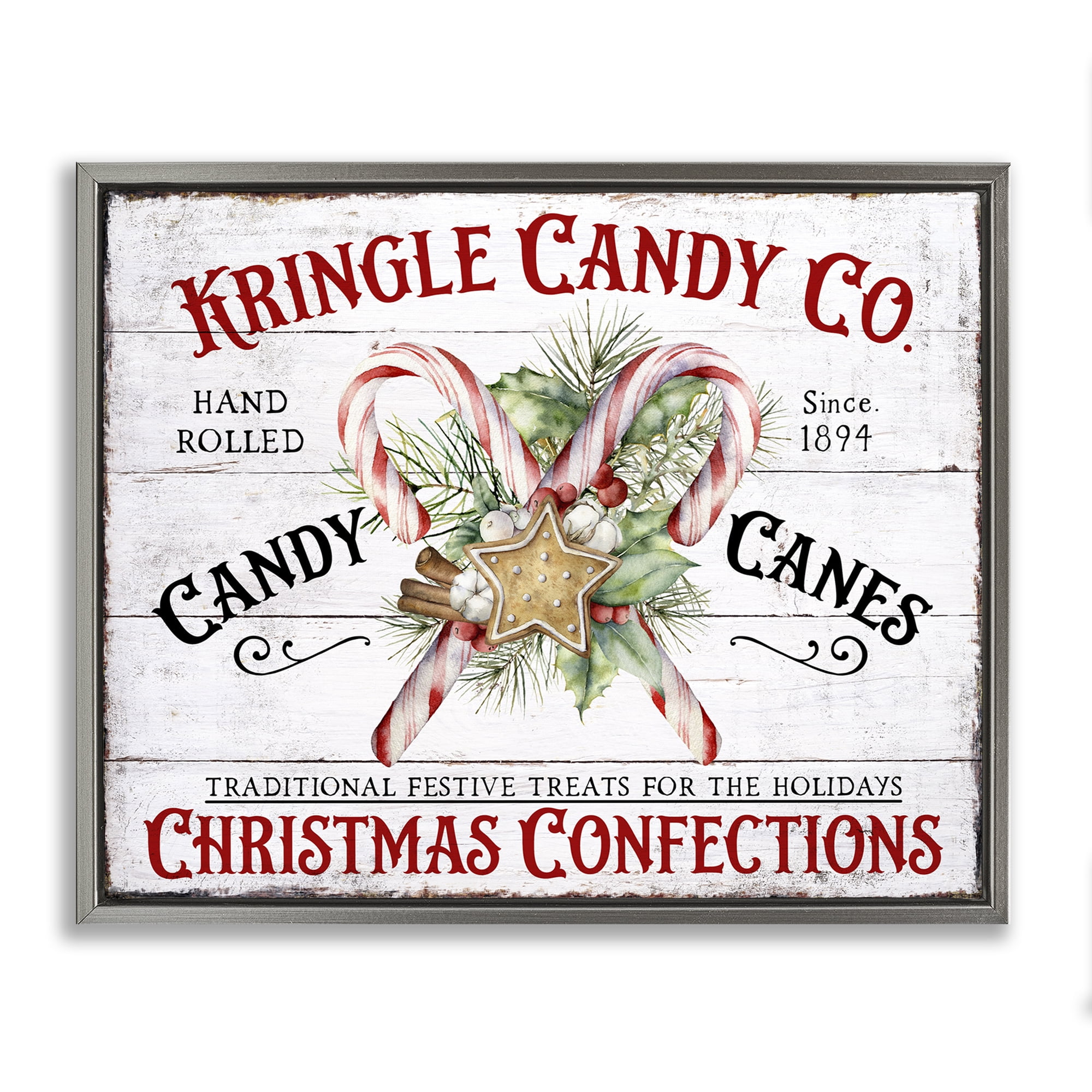 Stupell Industries Fresh Christmas Confections Holiday Painting Gray Floater Framed Canvas Art Prints Wall Art, 31 x 25