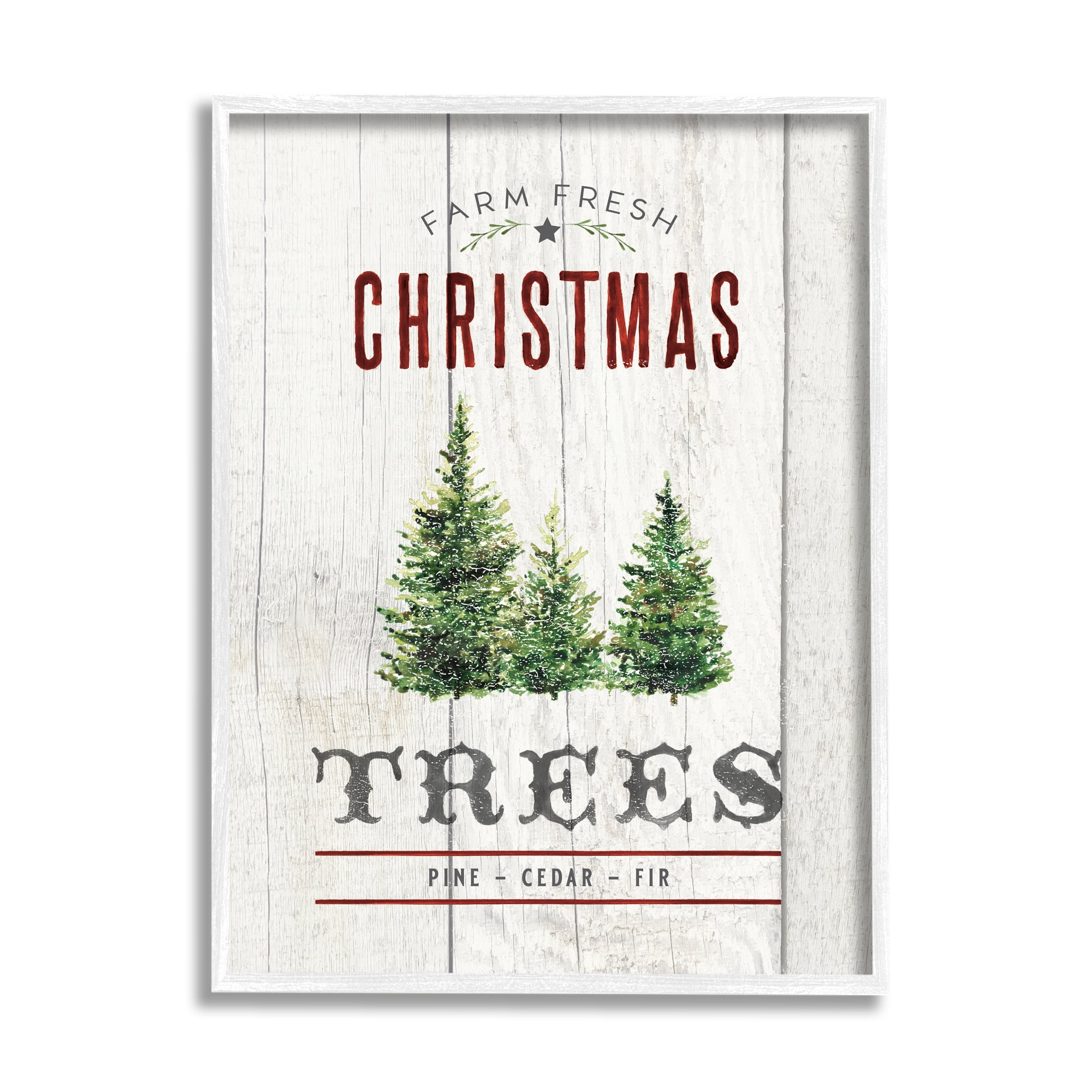 Stupell Industries Fresh Christmas Trees Country Advertisement Rustic Pattern Holiday Painting White Framed Art Print Wall Art, 24 x 30
