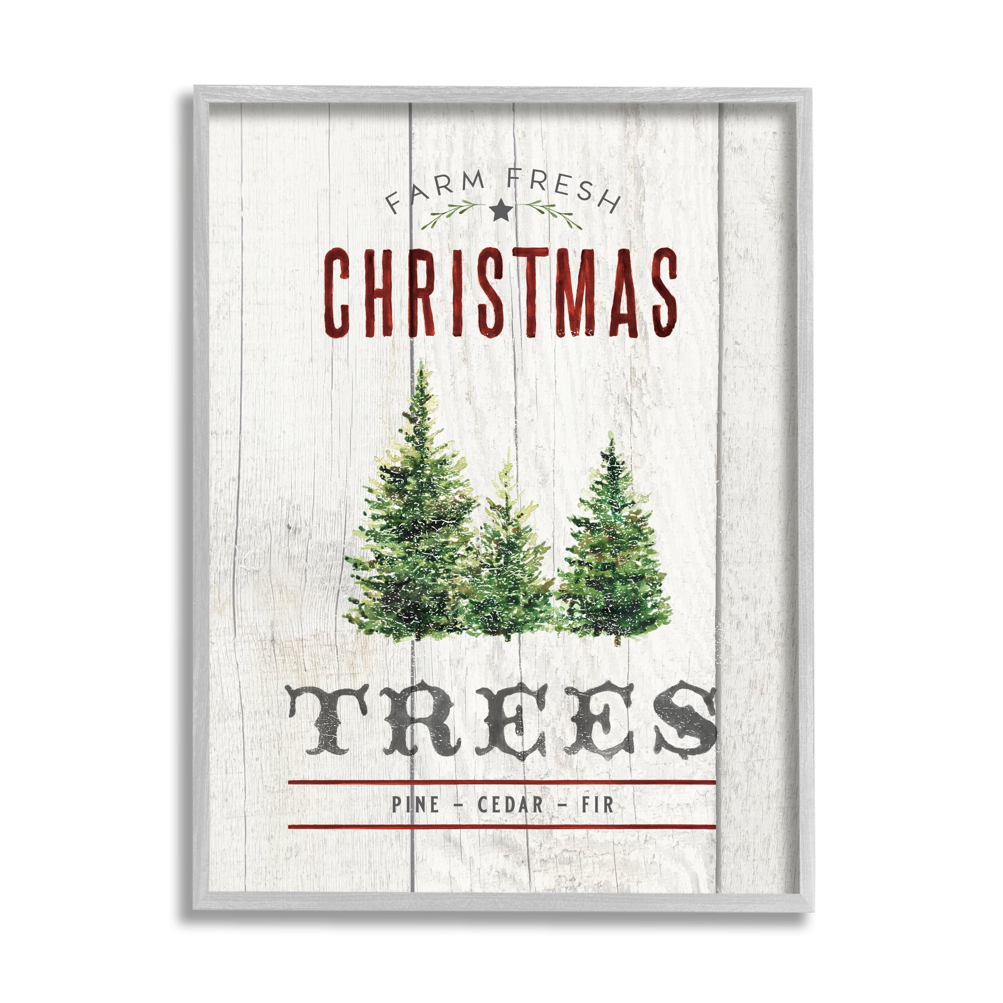 Stupell Industries Fresh Christmas Trees Country Advertisement Rustic Pattern Rustic Painting Gray framed Art Print Wall Art, 24 x 30, Design by Nina Pierce