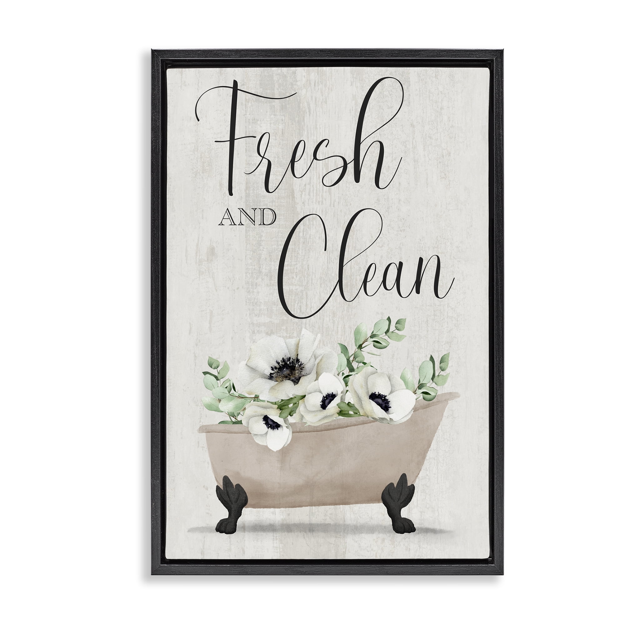 Stupell Industries Fresh & Clean Poppy Tub Bath & Laundry Painting Black Floater Framed Canvas Art Print Wall Art, 21 x 31
