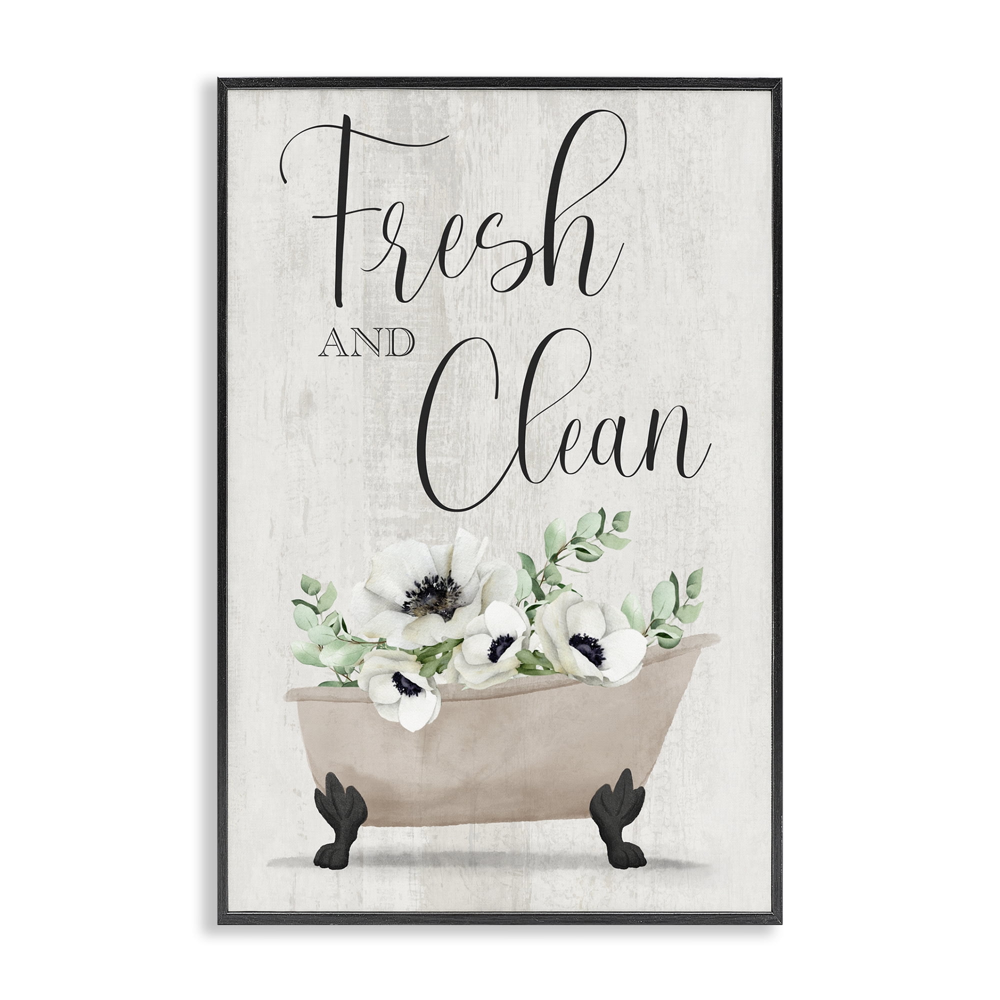 Stupell Industries Fresh & Clean Poppy Tub Bath & Laundry Painting Black Framed Art Print Wall Art, 16 x 24