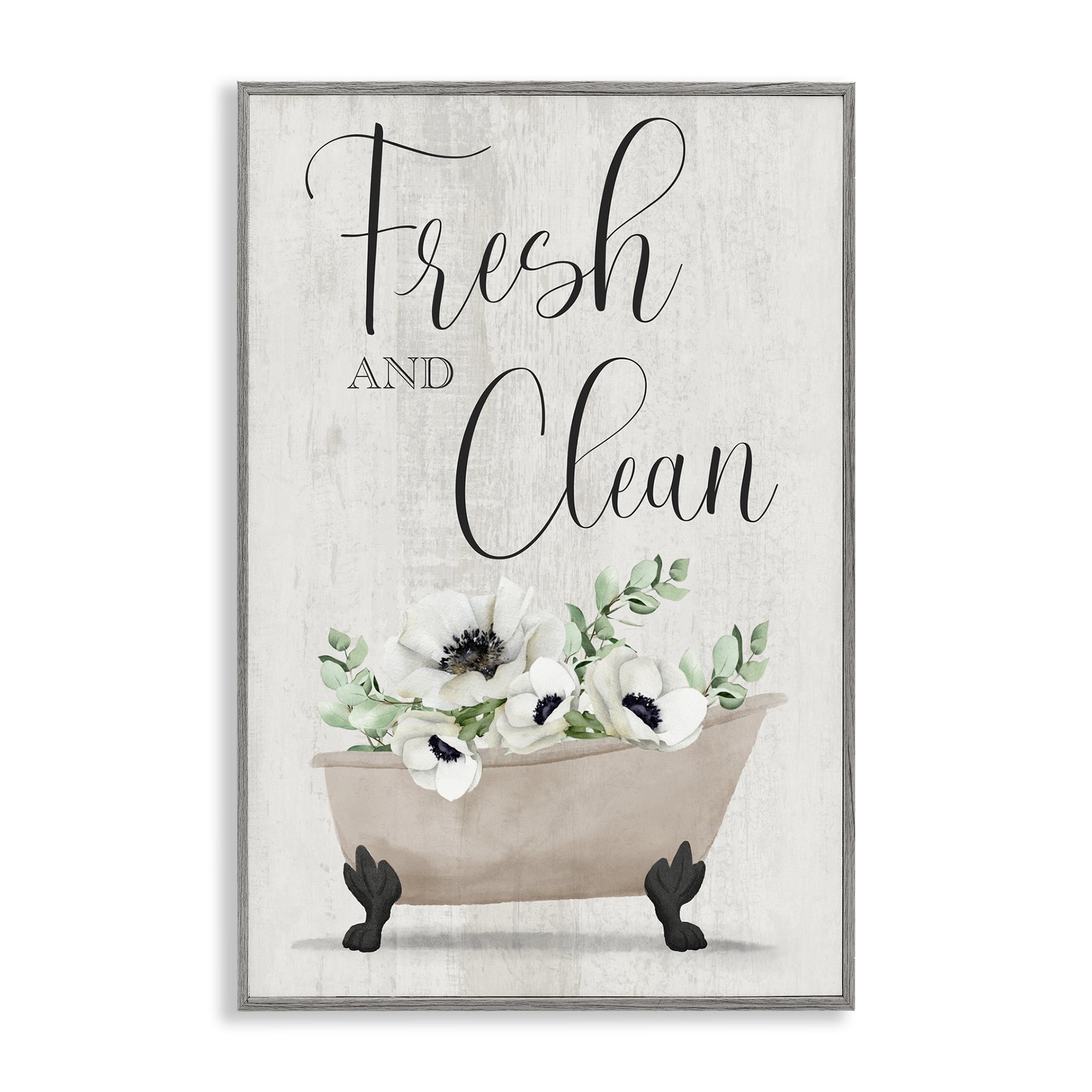 Stupell Industries Fresh & Clean Poppy Tub Bath & Laundry Painting Gray Framed Art Print Wall Art, 16 x 24