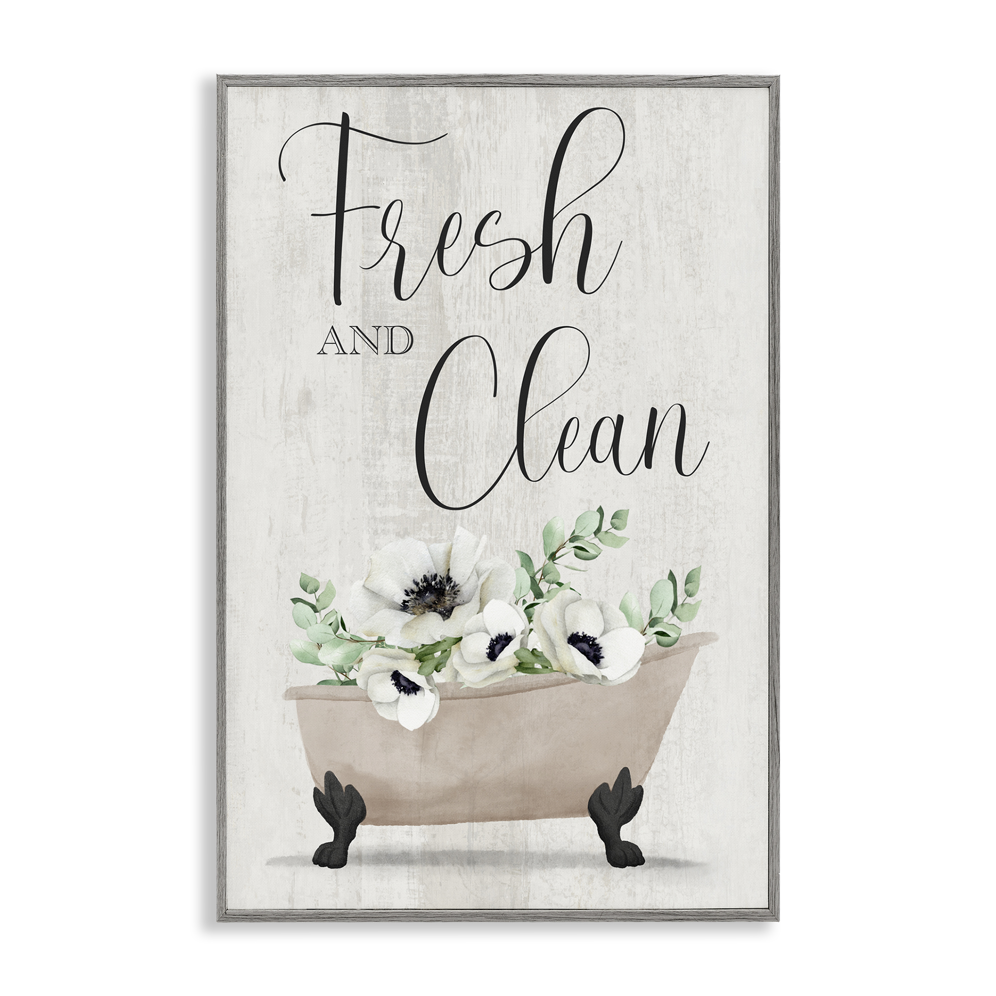 Stupell Industries Fresh & Clean Poppy Tub Bath & Laundry Painting Gray Framed Art Print Wall Art, 20 x 30