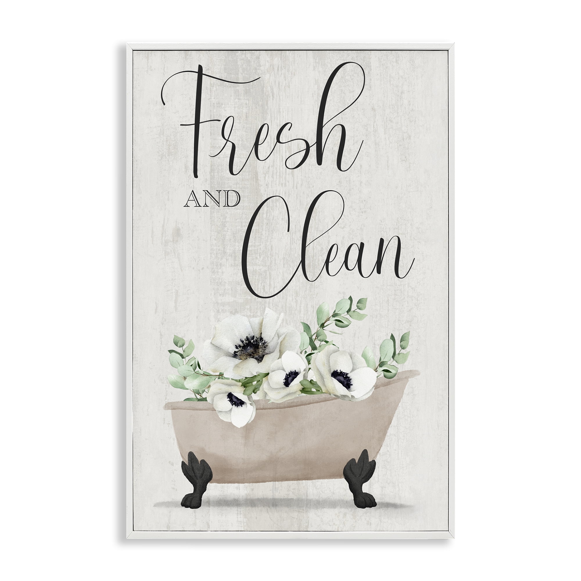 Stupell Industries Fresh & Clean Poppy Tub Bath & Laundry Painting White Framed Art Print Wall Art, 12 x 18