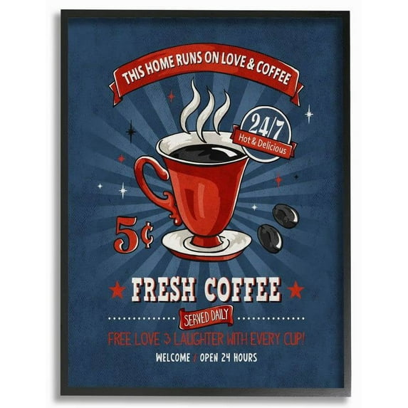 Stupell Industries Fresh Coffee Family Vintage Comic Book Design Framed Wall Art by Ester Kay