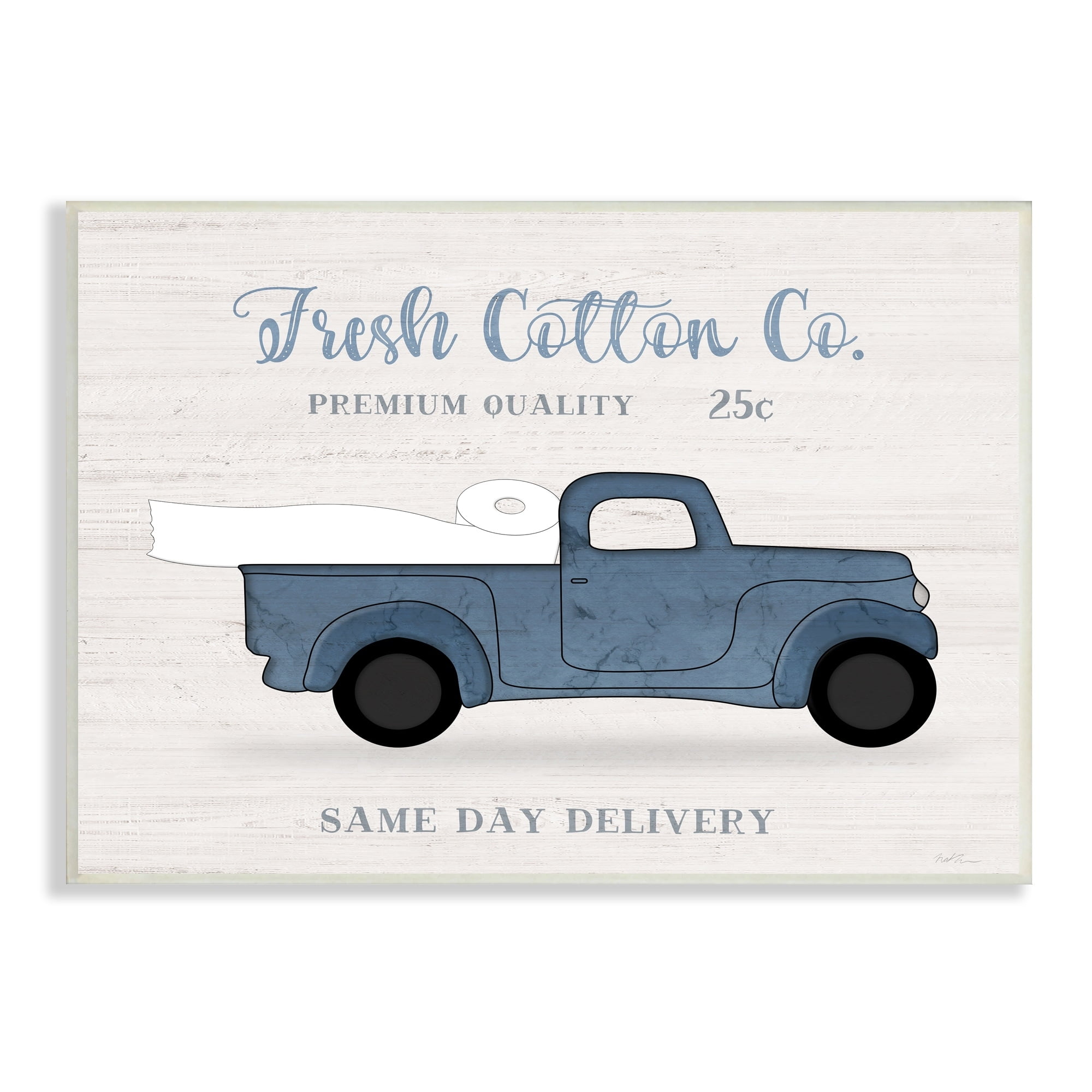 Stupell Industries Fresh Cotton Co. Vintage Blue Truck Toilet Paper, 19 x 13, Design by Natalie Carpentieri