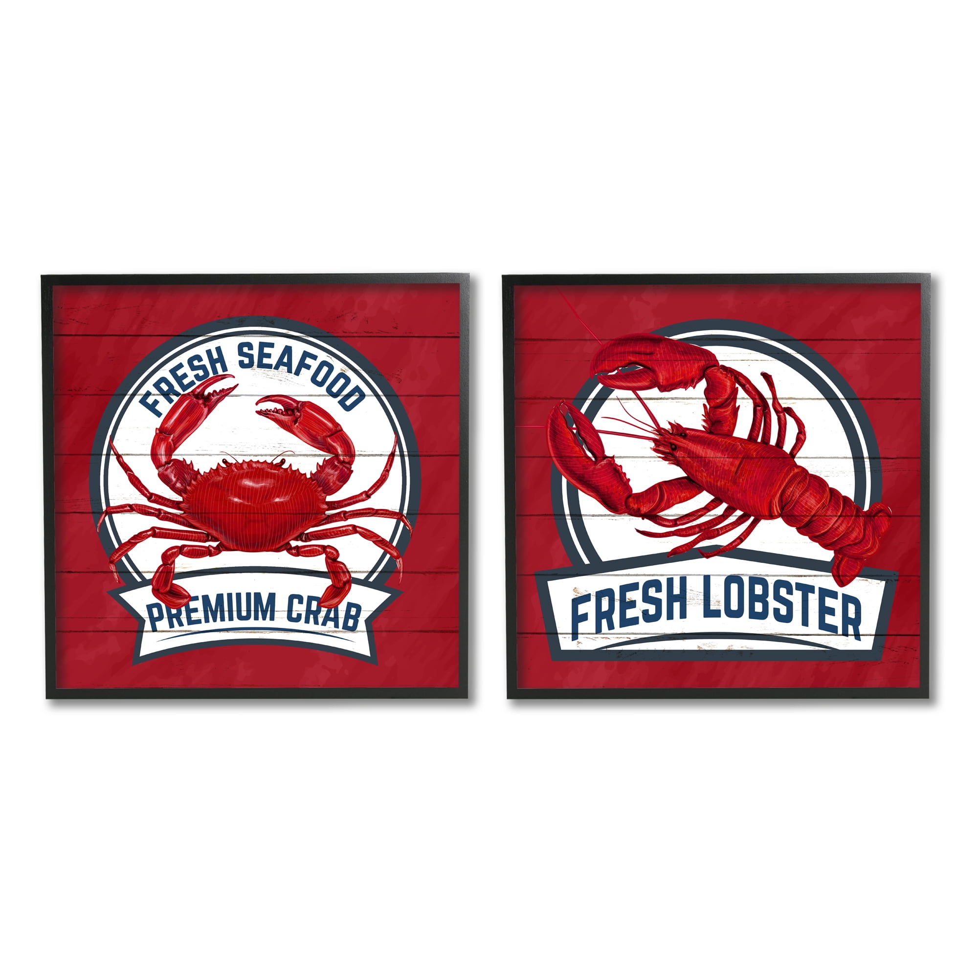 Stupell Industries Fresh Crab & Lobster Animals & Insects Painting Black Framed Art Print Wall Art, 24 x 24, Set of 2