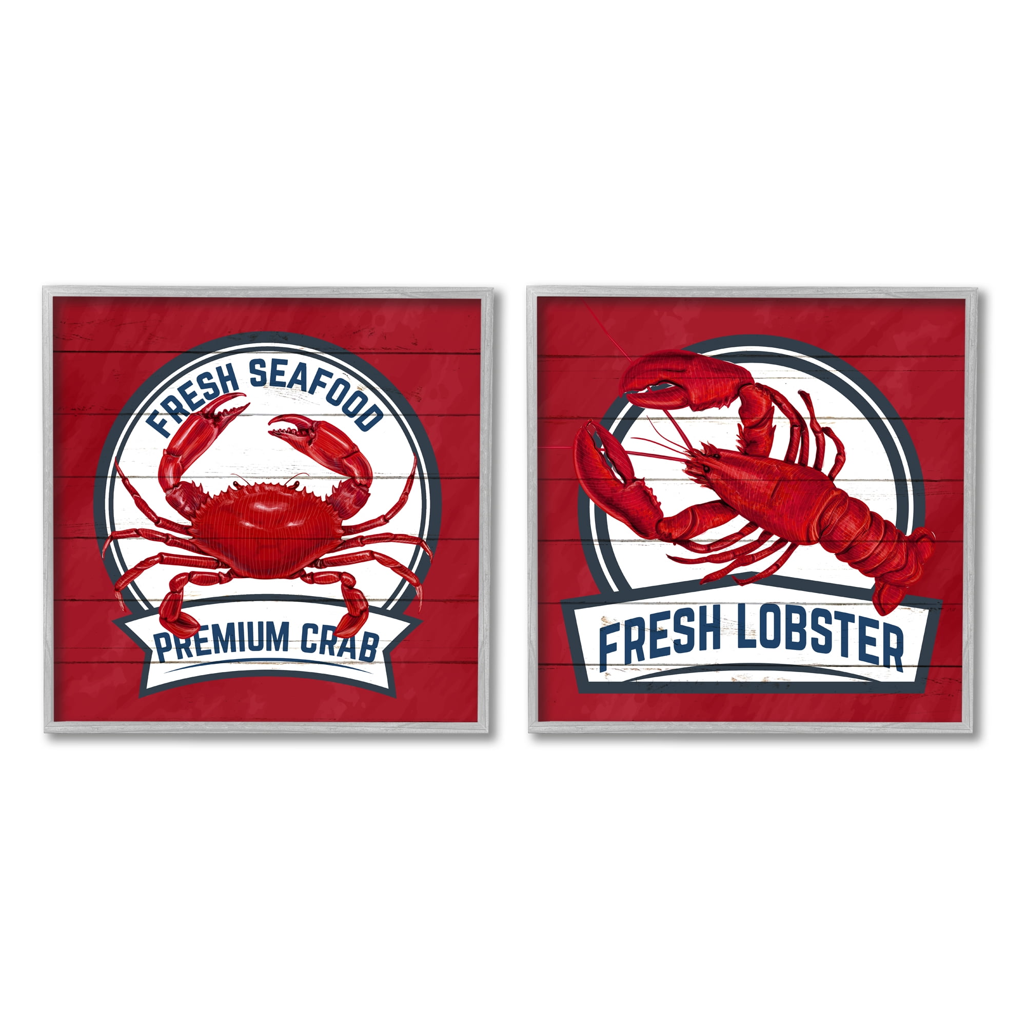 Stupell Industries Fresh Crab & Lobster Animals & Insects Painting Gray Framed Art Print Wall Art, 24 x 24, Set of 2