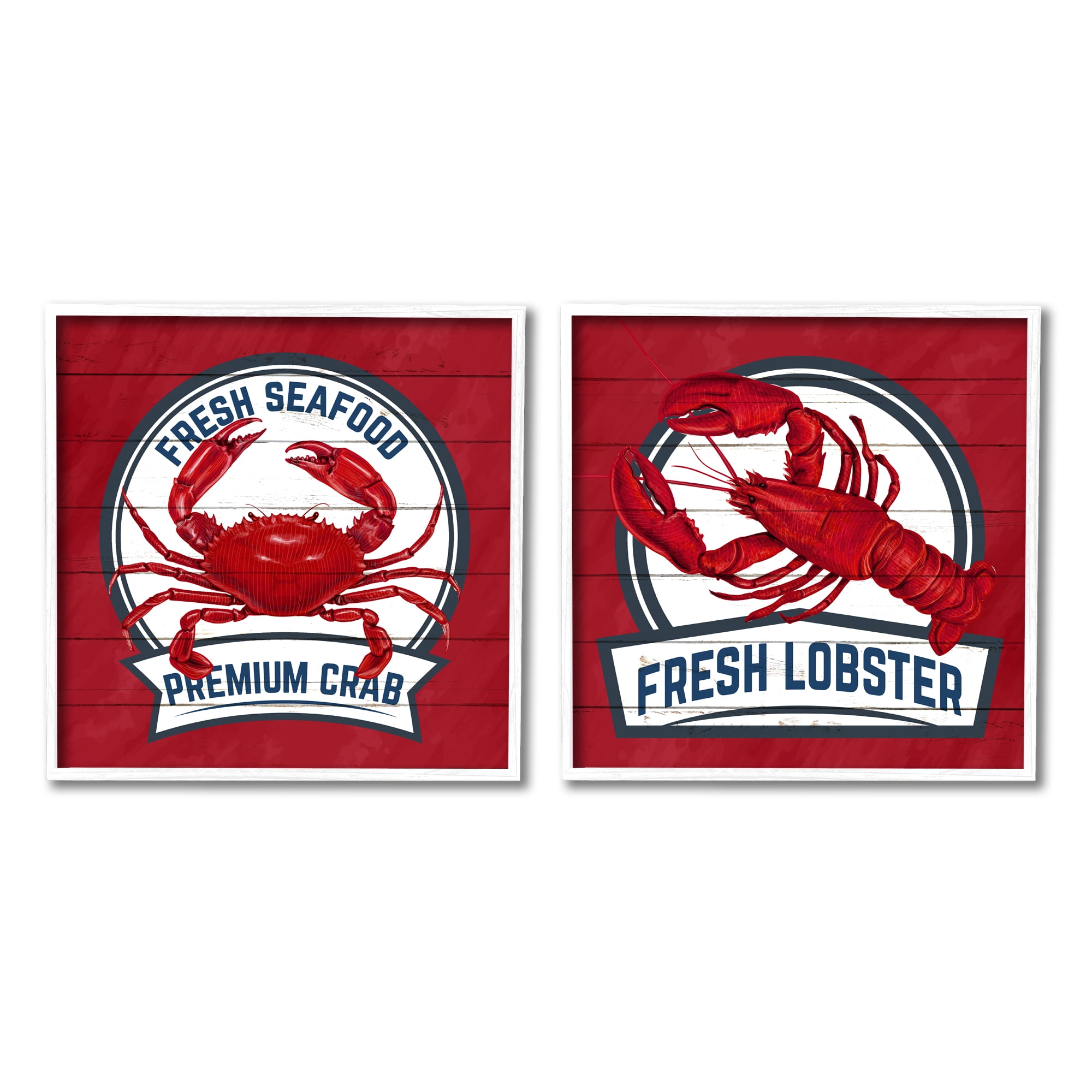 Stupell Industries Fresh Crab & Lobster Animals & Insects Painting White Framed Art Print Wall Art, 12 x 12, Set of 2