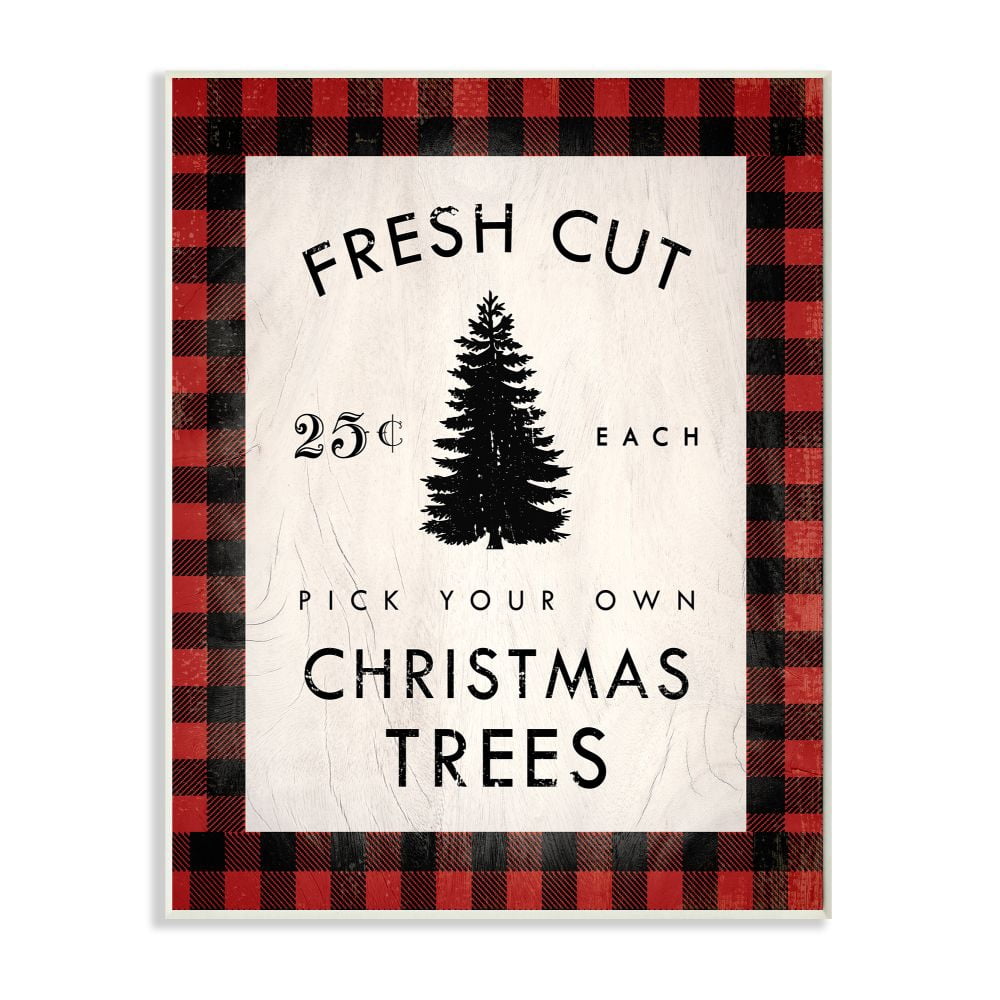 Stupell Industries Fresh Cut Christmas Trees Holiday Red Plaid Word Design Wood Wall Art By Artist Daphne Polselli