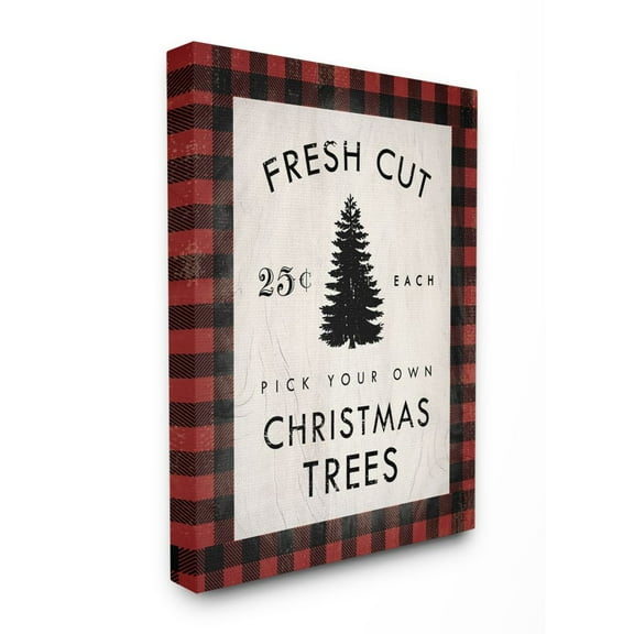 Stupell Industries Fresh Cut Christmas Trees Holiday Red Plaid Word DesignCanvas Wall Art By Artist Daphne Polselli