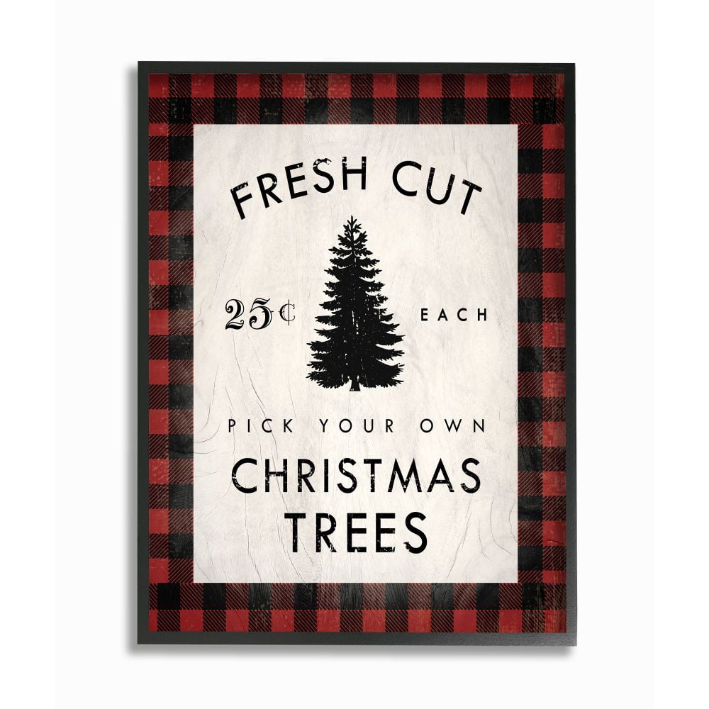 Stupell Industries Fresh Cut Christmas Trees Holiday Red Plaid Word DesignFramed Wall Art By Artist Daphne Polselli