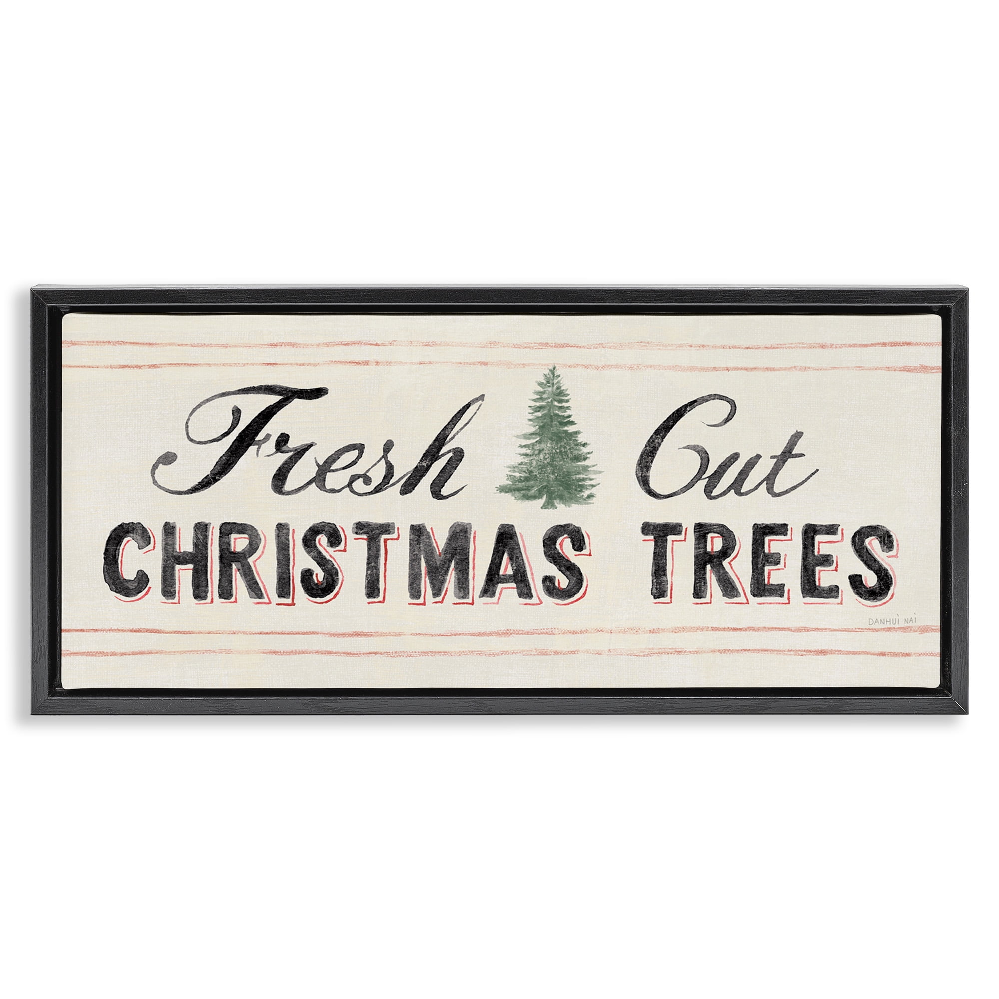 Stupell Industries Fresh Cut Christmas Trees Vintage Holiday Painting Black Floater Framed Canvas Art Print Wall Art, 31 x 14