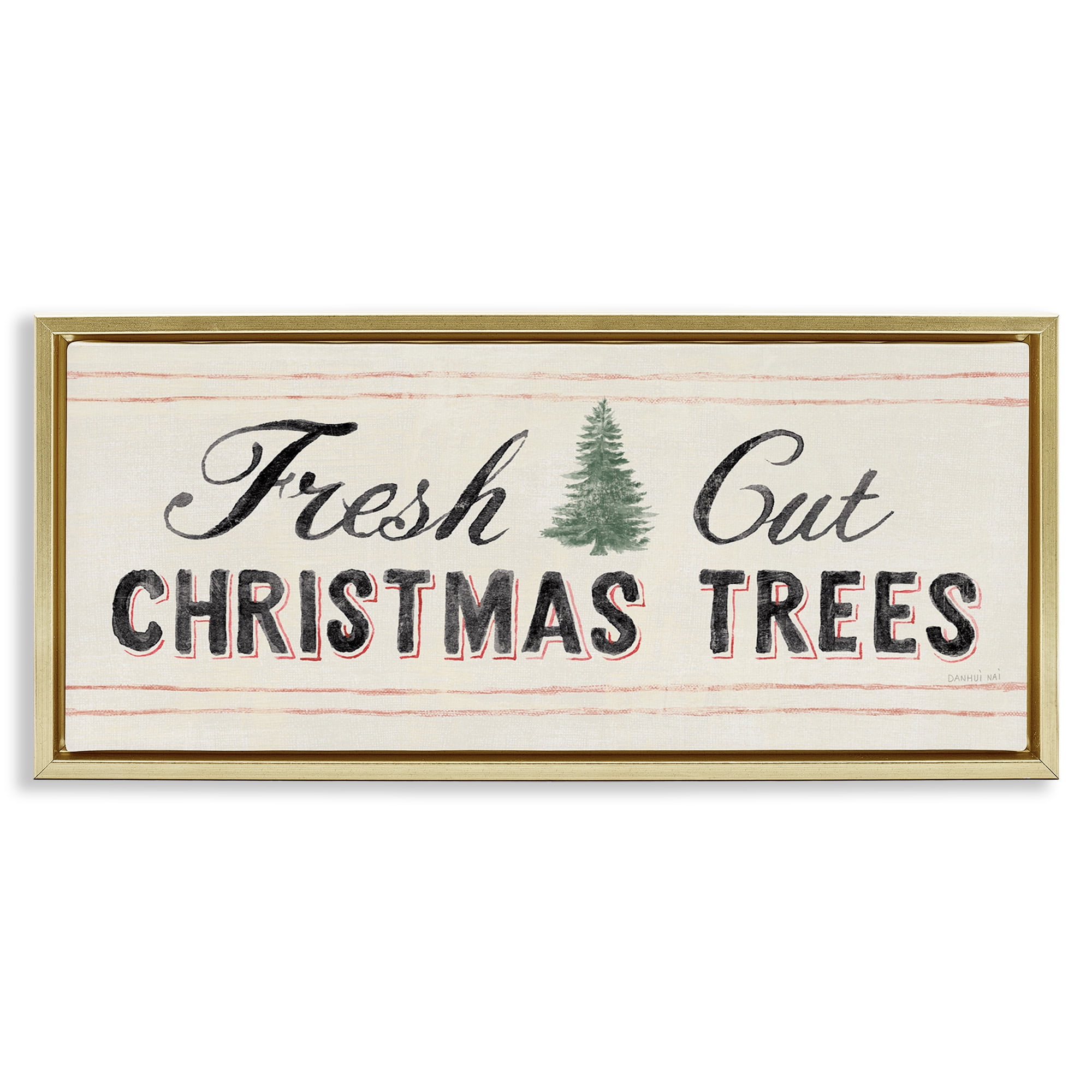 Stupell Industries Fresh Cut Christmas Trees Vintage Holiday Painting Gold Floater Framed Canvas Art Print Wall Art, 25 x 11