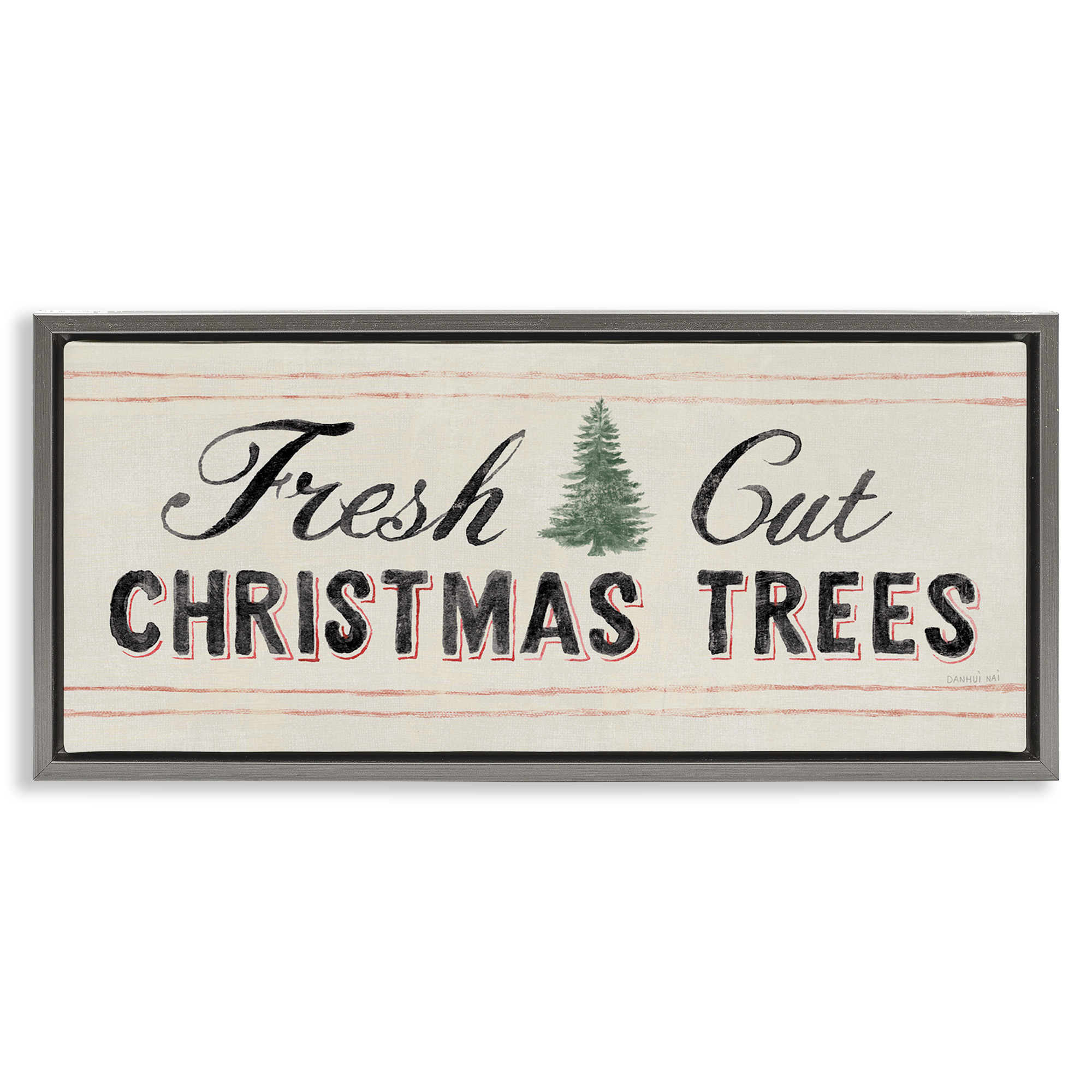 Stupell Industries Fresh Cut Christmas Trees Vintage Holiday Painting Gray Floater Framed Canvas Art Print Wall Art, 25 x 11
