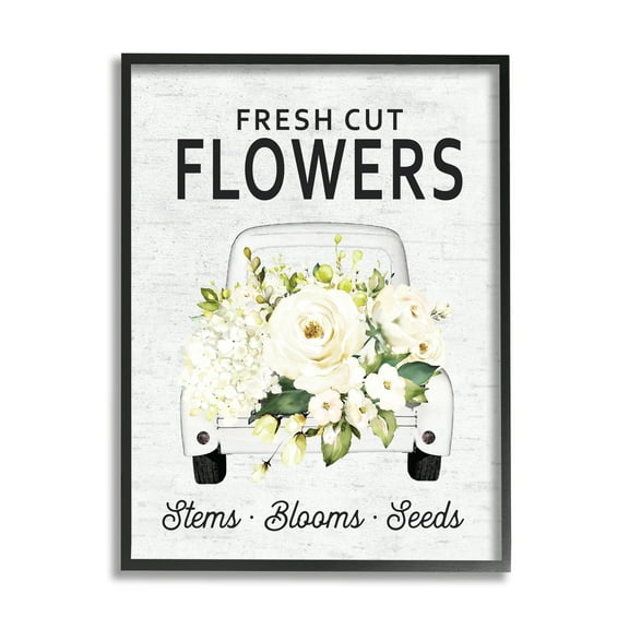 Stupell Industries Fresh Cut Flowers Sign Quaint Country Truck Graphic Art Black Framed Art Print Wall Art, 11x14, by Lettered and Lined