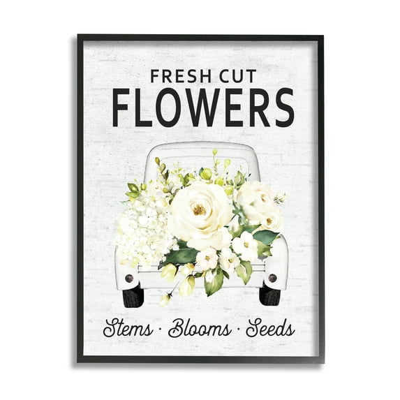 Stupell Industries Fresh Cut Flowers Sign Quaint Country Truck Rustic Painting Black Framed Art Print Wall Art, 16 x 20, Design by Lettered and Lined