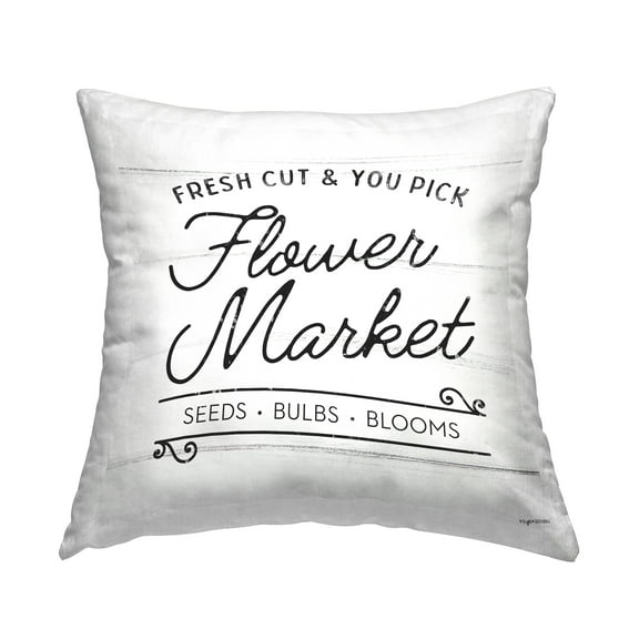 Stupell Industries Fresh Cut Flowers Vintage Market Typography Design by Kyra Brown Throw Pillow