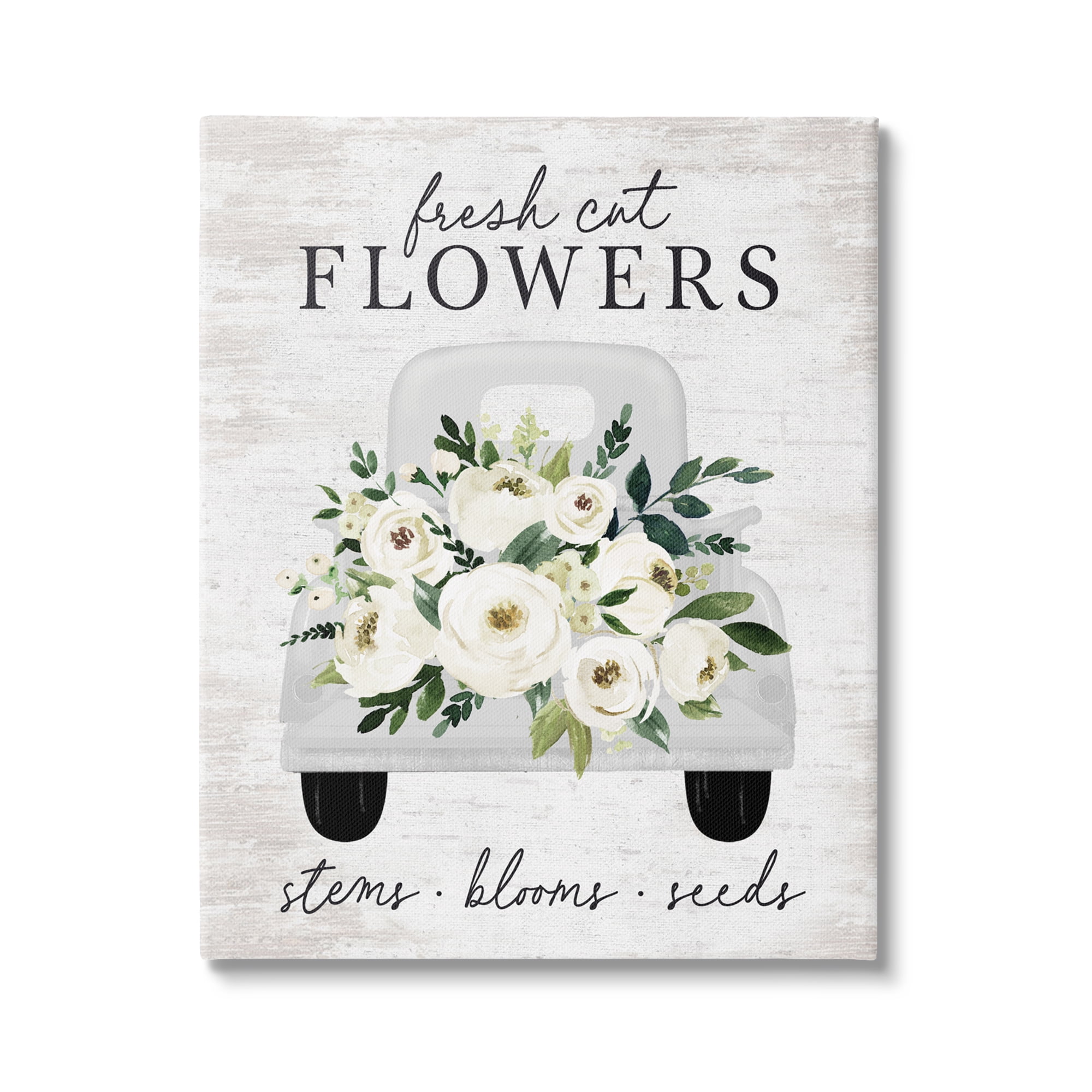 Stupell Industries Fresh Cut Flowers White Roses Carnations Truckload Graphic Art Gallery Wrapped Canvas Print Wall Art, Design by Lettered and Lined