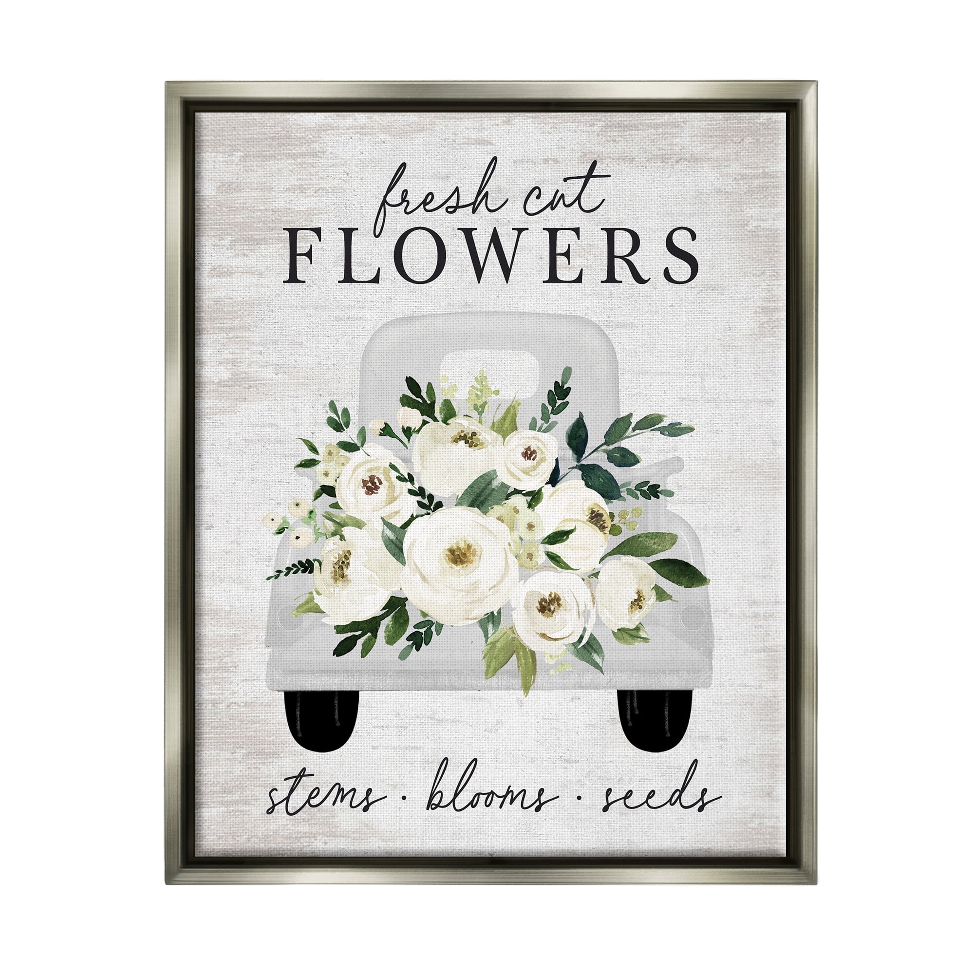 Stupell Industries Fresh Cut Flowers White Roses Carnations Truckload Graphic Art Luster Gray Floating Framed Canvas Print Wall Art, Design by Lettered and Lined