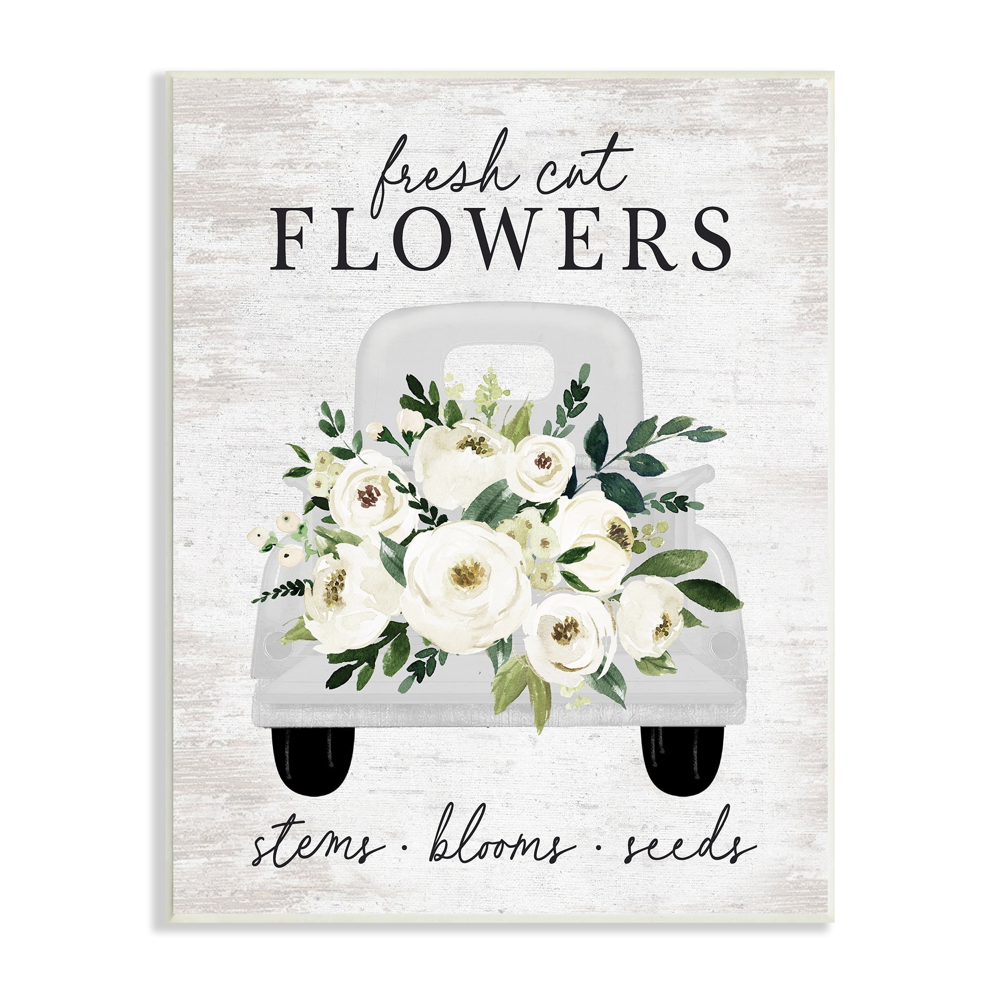 Stupell Industries Fresh Cut Flowers White Roses Carnations Truckload Graphic Art Unframed Art Print Wall Art, Design by Lettered and Lined