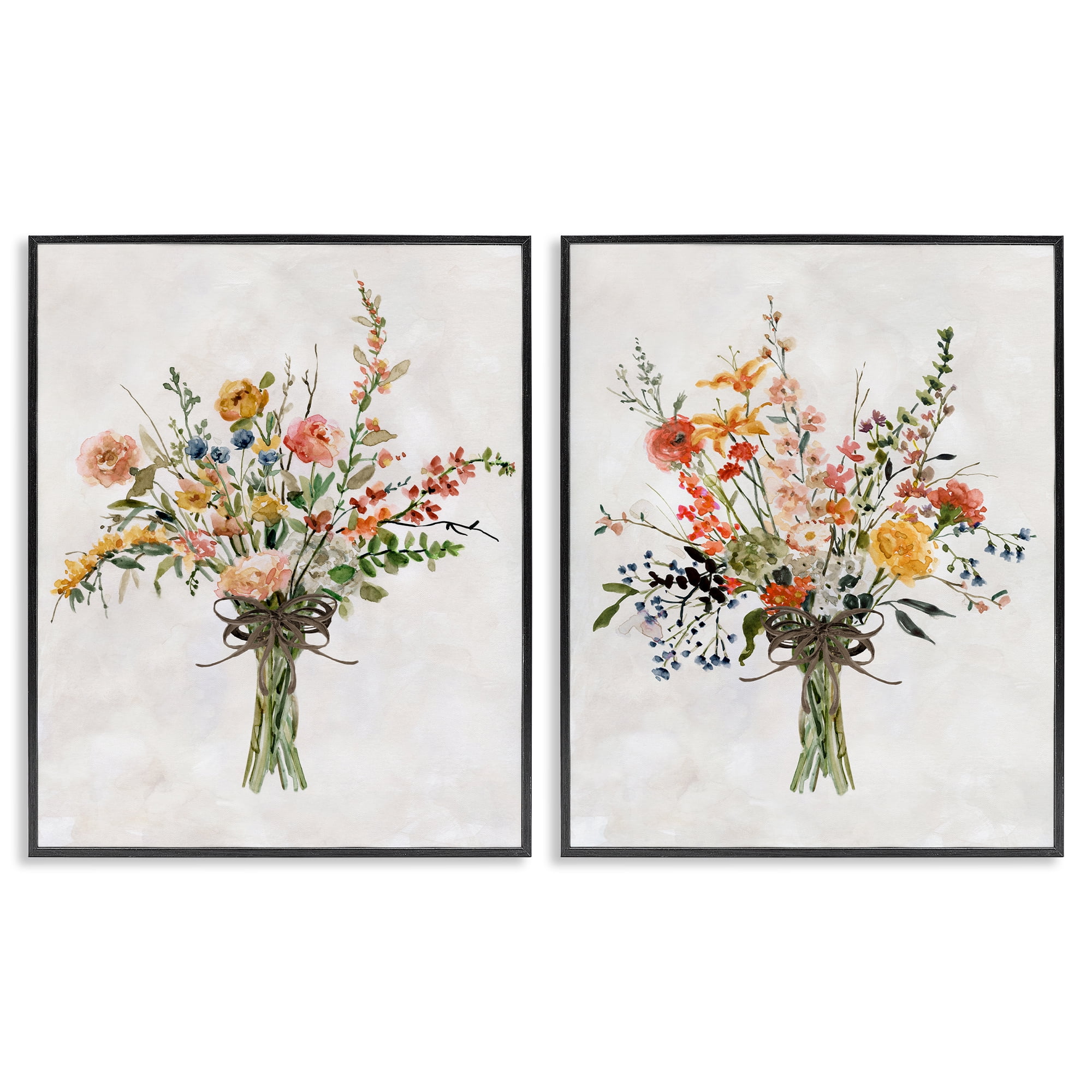Stupell Industries Fresh Cut Tied Floral Bouquet Plants & Flowers Painting Black Framed Art Print Wall Art, 16 x 20, Set of 2