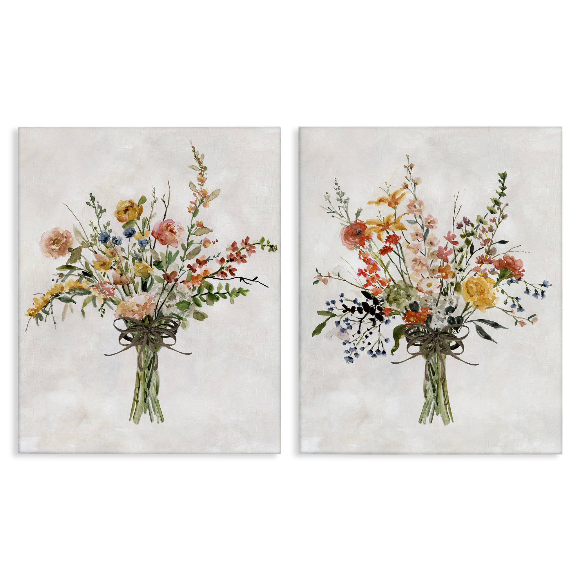 Stupell Industries Fresh Cut Tied Floral Bouquet Plants & Flowers Painting Wrapped Canvas Art Print Wall Art, 16 x 20, Set of 2