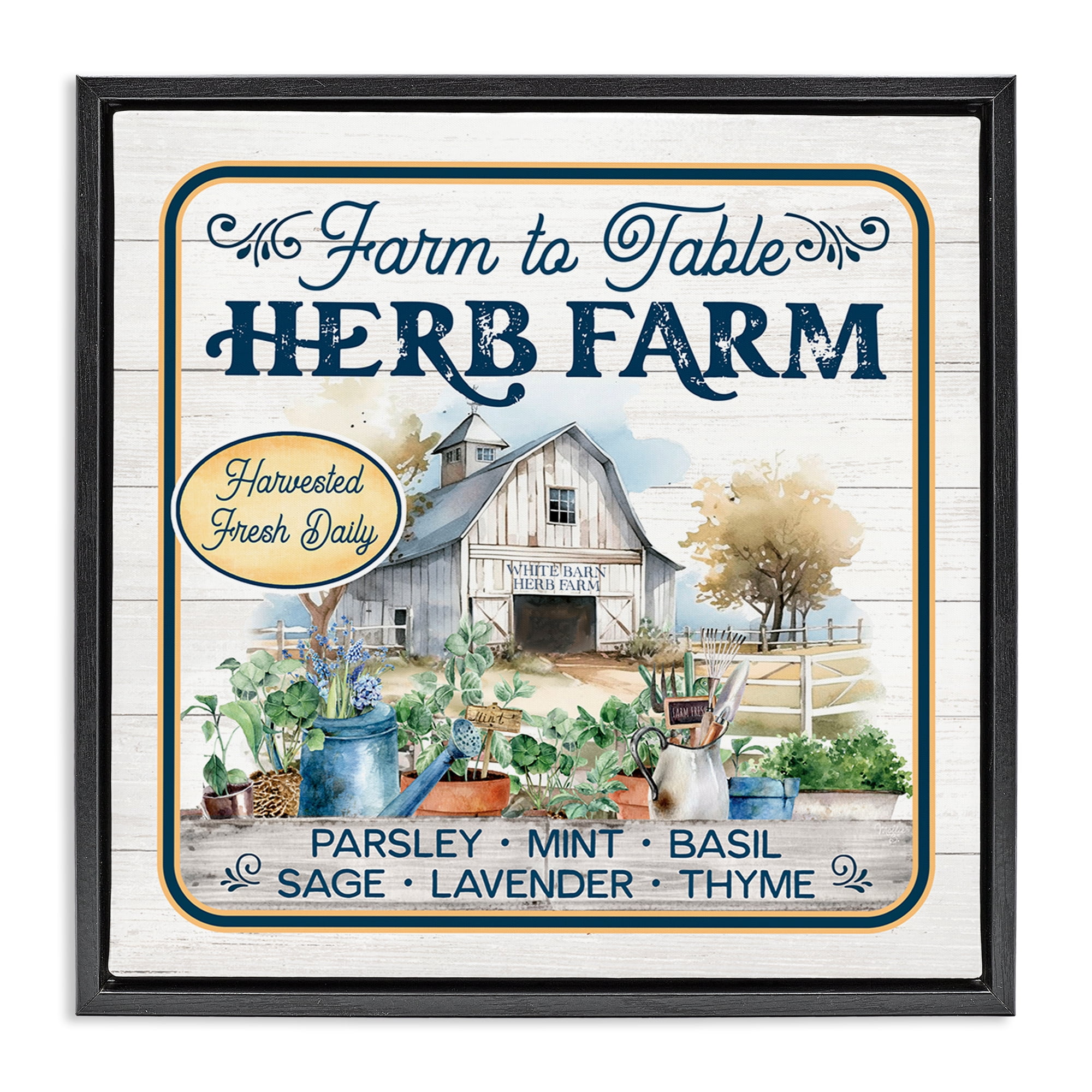 Stupell Industries Fresh Daily Herb Farm Text & Numbers Painting Black Floater Framed Canvas Art Print Wall Art, 18 x 18