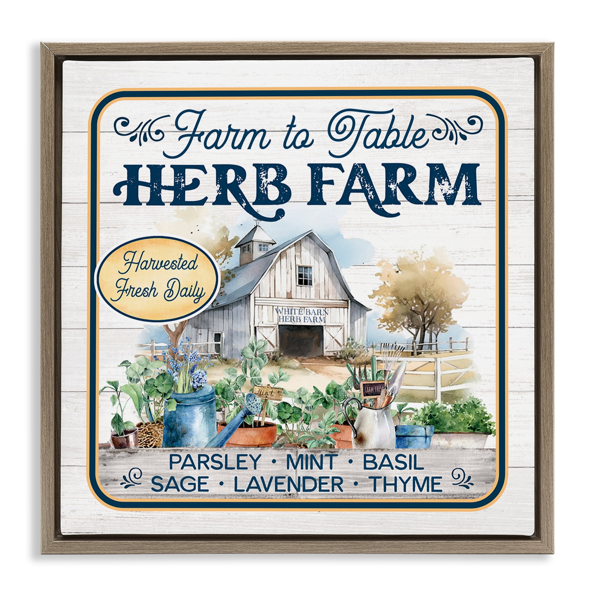 Stupell Industries Fresh Daily Herb Farm Text & Numbers Painting Brown Floater Framed Canvas Art Print Wall Art, 18 x 18