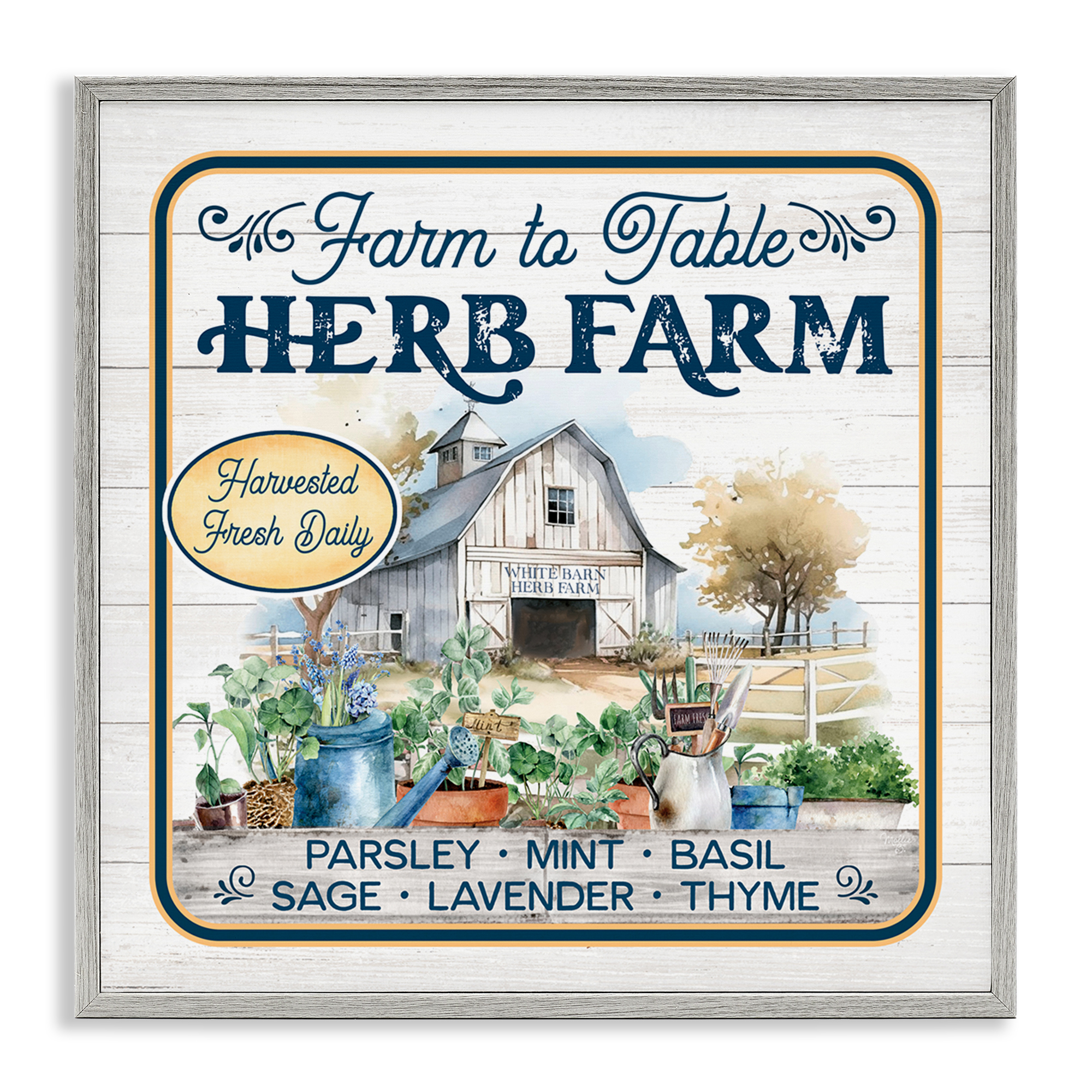 Stupell Industries Fresh Daily Herb Farm Text & Numbers Painting Gray Framed Art Print Wall Art, 17 x 17