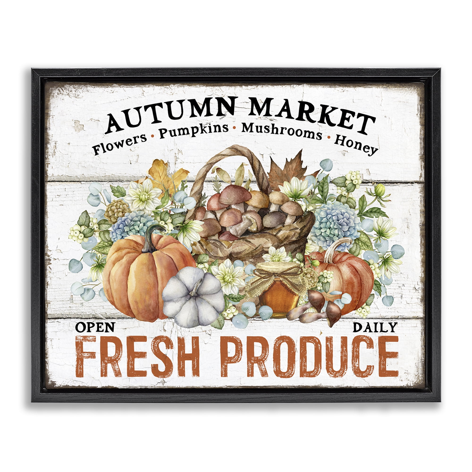 Stupell Industries Fresh Fall Produce Holiday Painting Black Floater Framed Canvas Art Prints Wall Art, 31 x 25