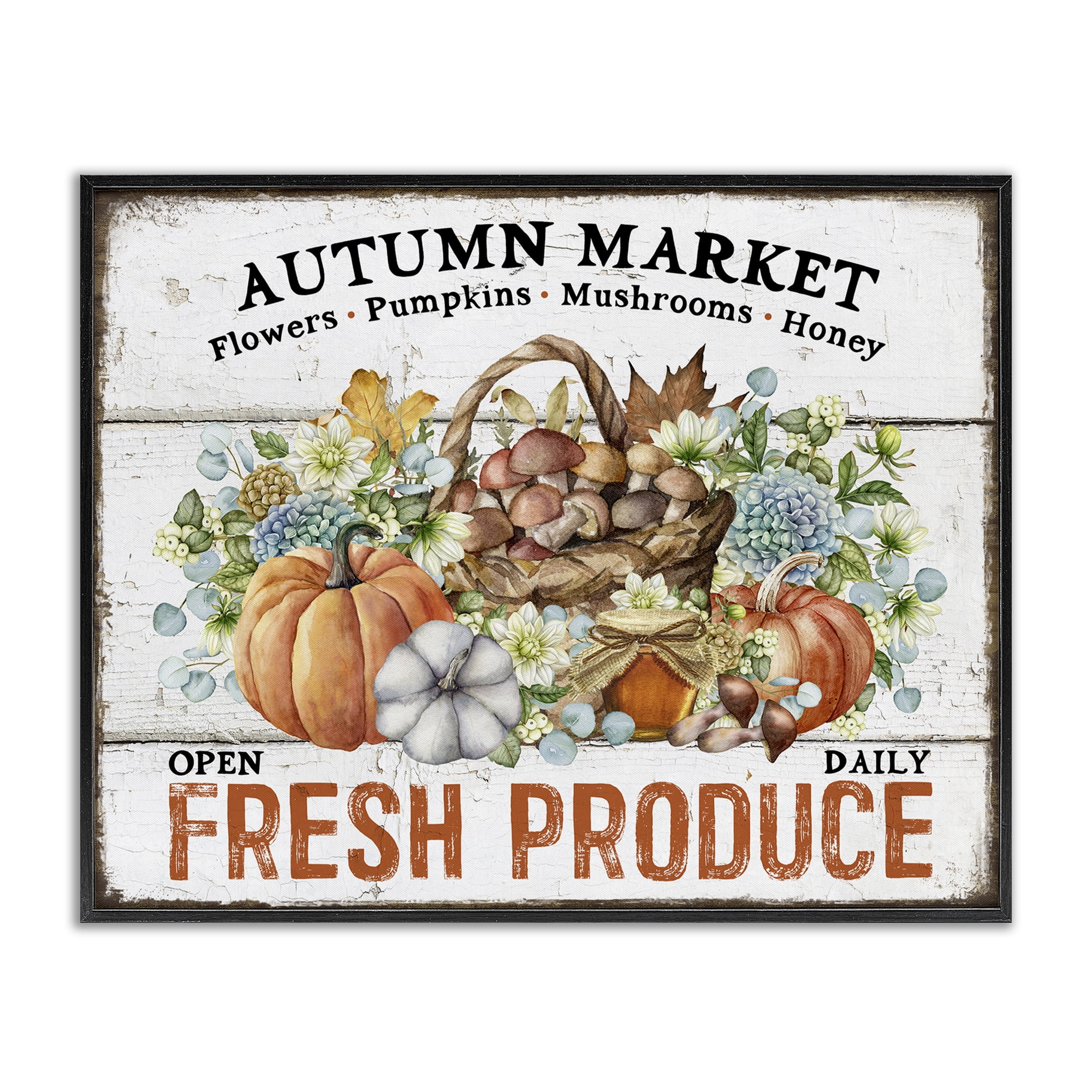 Stupell Industries Fresh Fall Produce Holiday Painting Black Framed Art Prints Wall Art, 30 x 24
