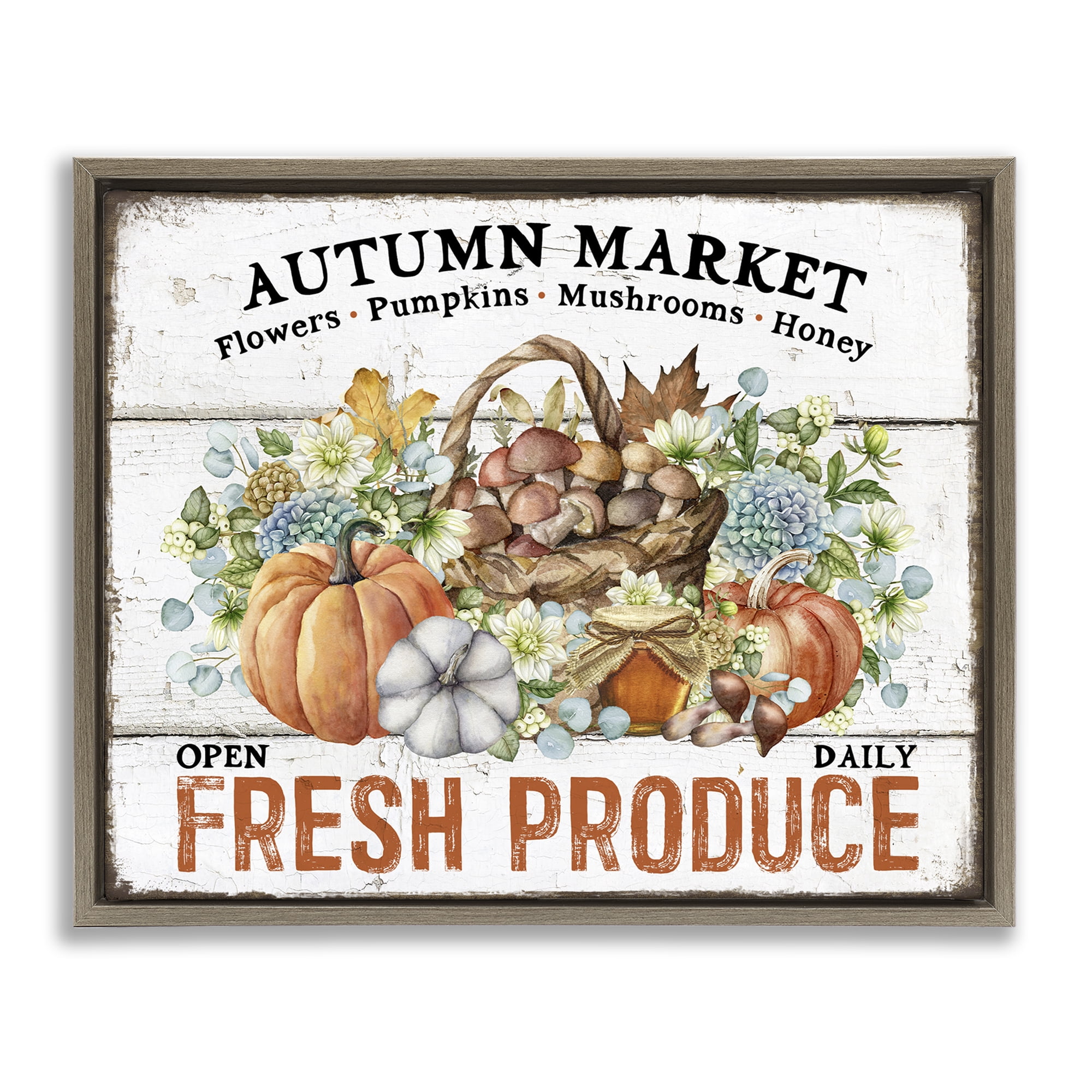 Stupell Industries Fresh Fall Produce Holiday Painting Brown Floater Framed Canvas Art Prints Wall Art, 31 x 25