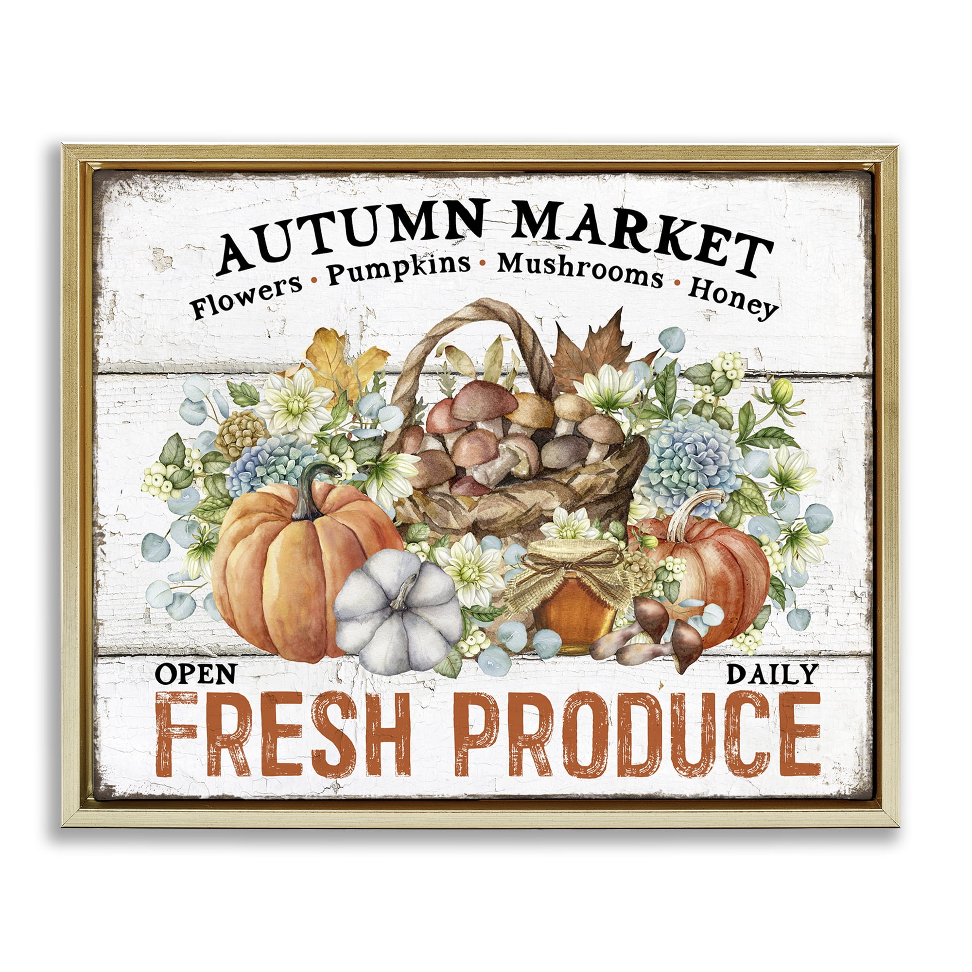 Stupell Industries Fresh Fall Produce Holiday Painting Gold Floater Framed Canvas Art Prints Wall Art, 31 x 25